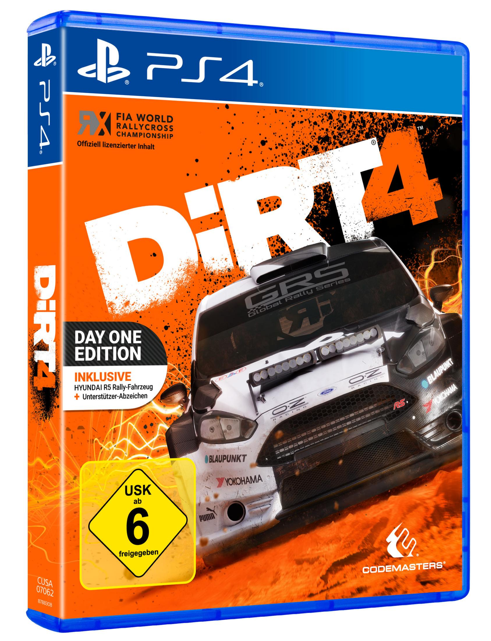 Ein Videospiel-Case für Dirt 4. Das Case ist blau und zeigt ein Rennauto.
