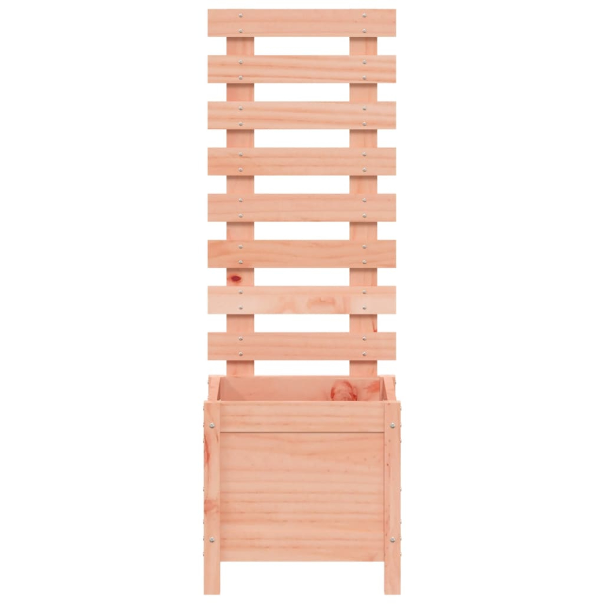 Ein Holzpflanzer mit Spalier. Der Pflanzer befindet sich unten und das Spalier steigt auf.