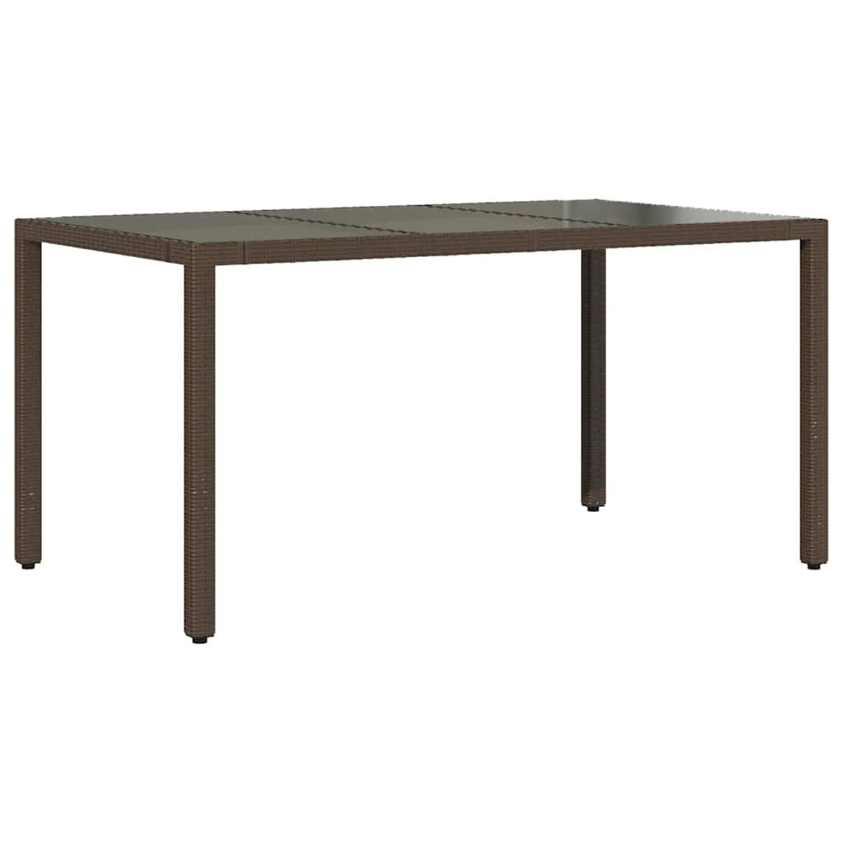 Tavolo rettangolare marrone da esterno con quattro gambe, su sfondo bianco. Design minimalista.