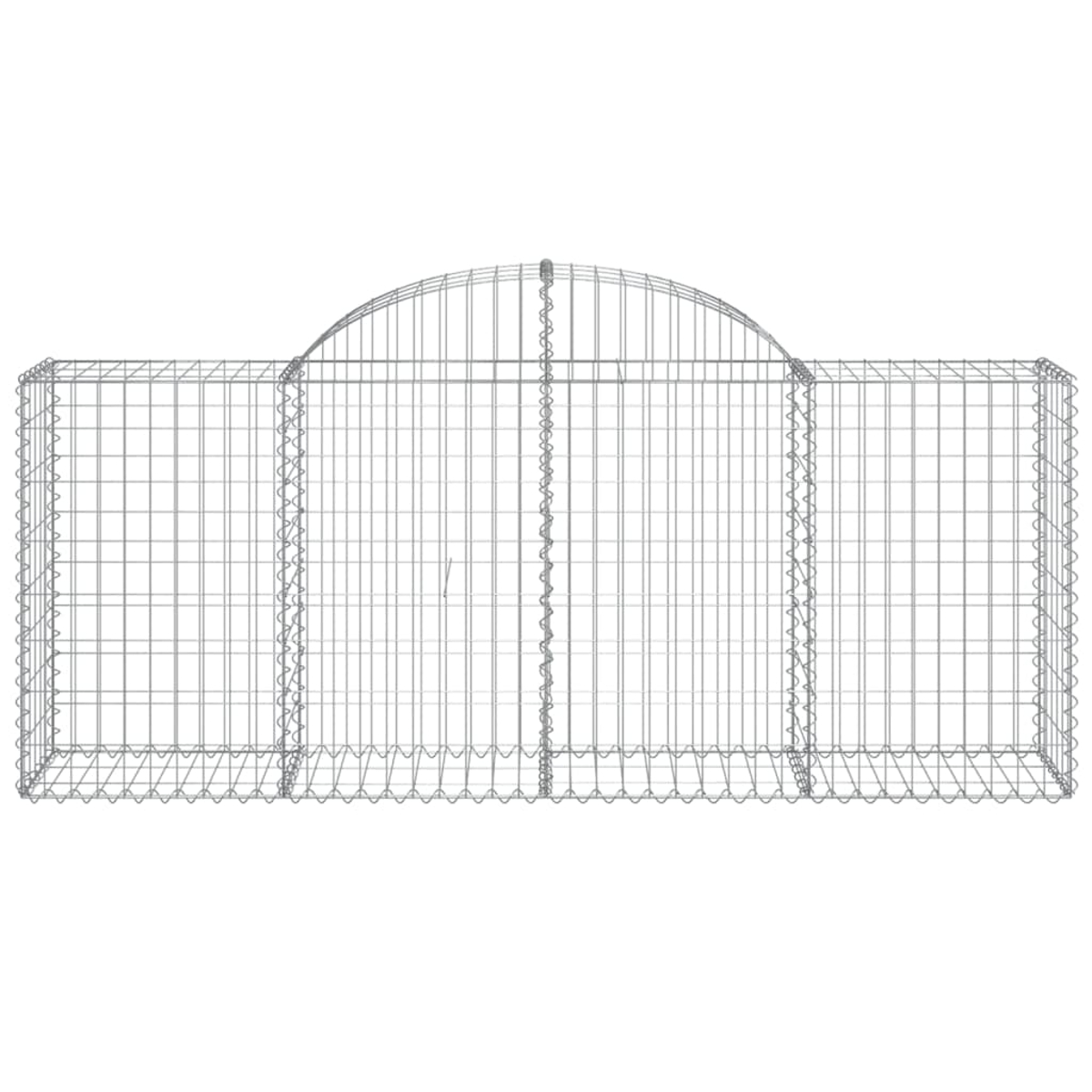Ein halbkreisförmiger Gabion mit Drahtgeflecht, Abmessungen in Zentimetern.