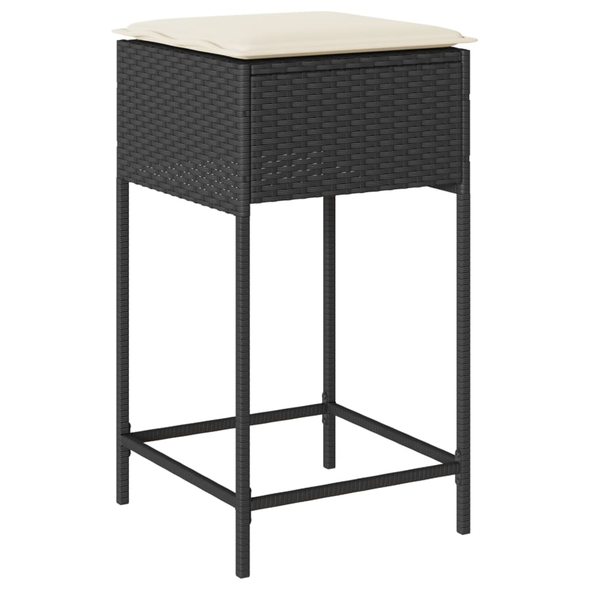 Ein hoher Hocker mit einem Kissen oben und einer quadratischen Basis.
