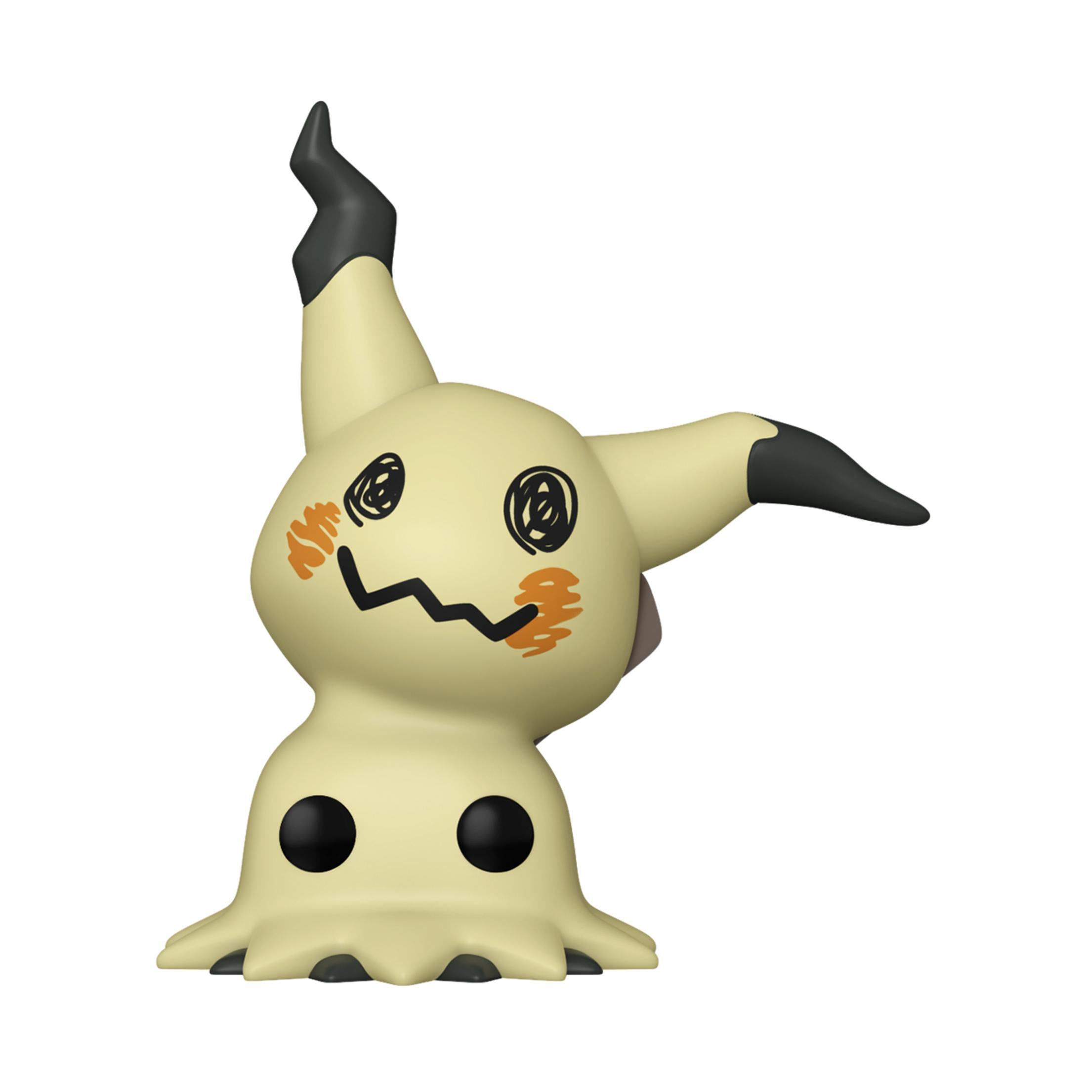 Mimikyu Pokémon-Figur. Es ist ein gelbes Pokémon vom Typ Geist mit schwarzen Augen und einem gezackten Mund.