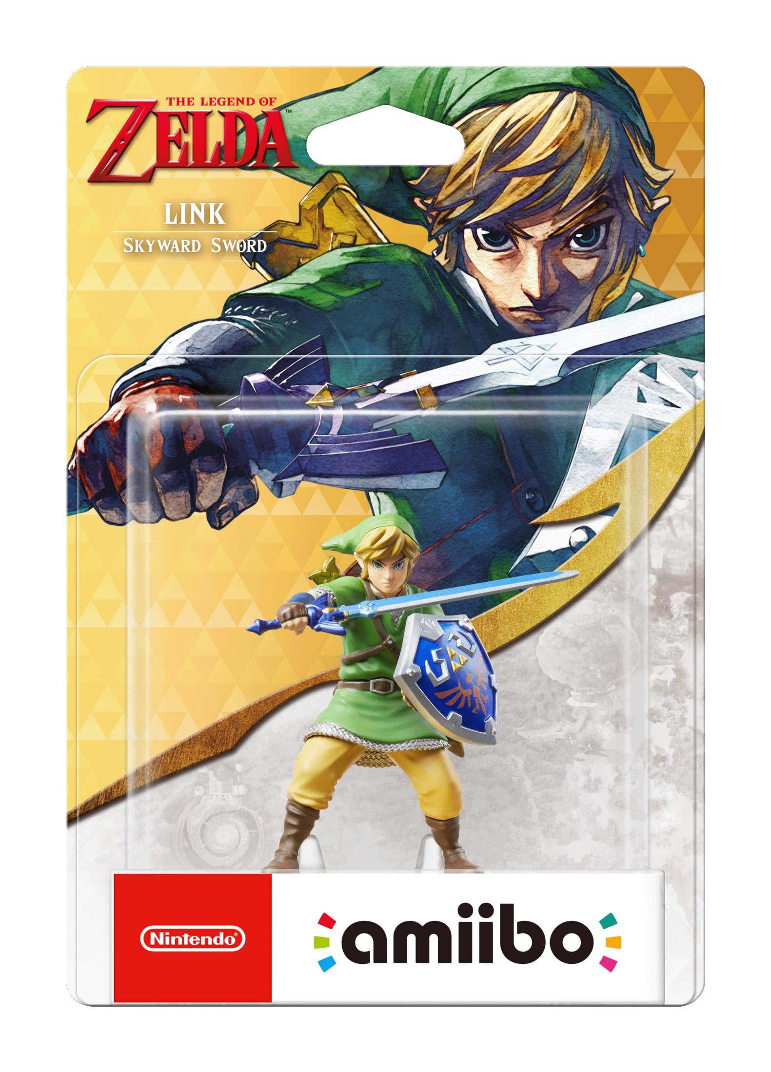 Paquete amiibo: Link, de The Legend of Zelda: Skyward Sword, sosteniendo una espada.