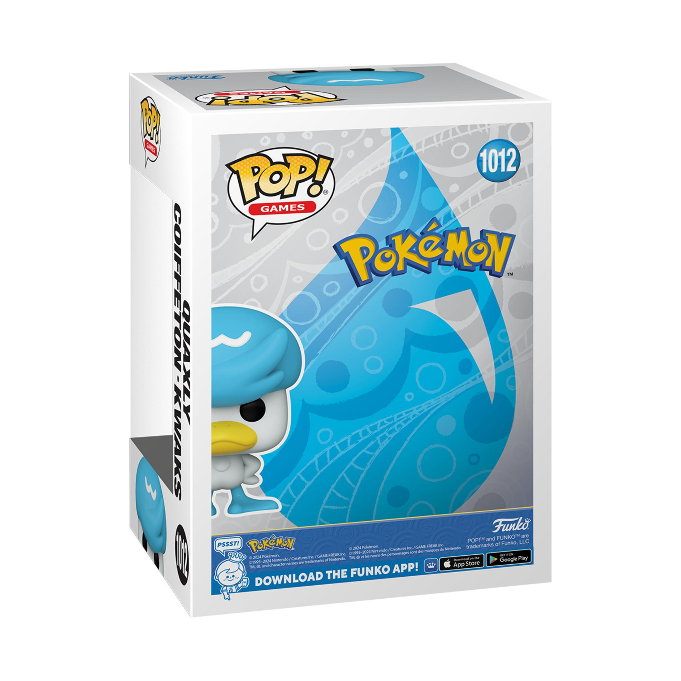 Quaxly figure from Pokemon, in a box. Blue and white colors. From the Funko Pop! Games series.