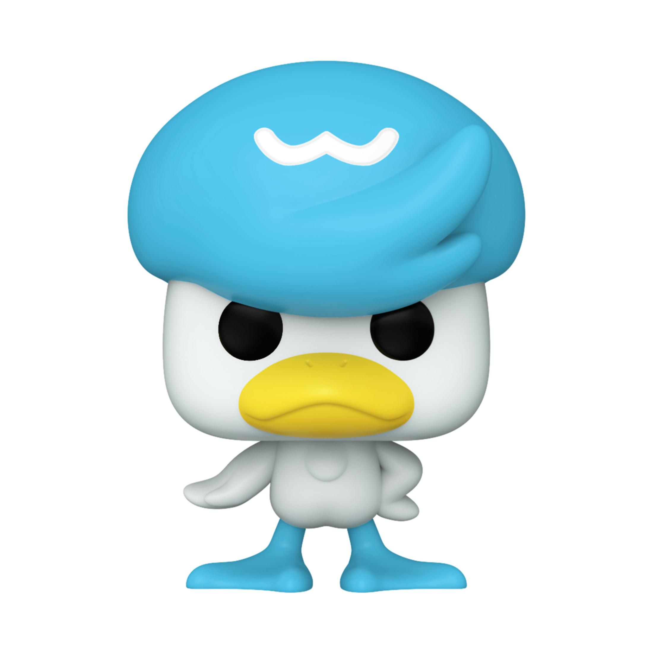 A blue duck-like character with a white chest and a yellow beak. The character has a distinctive hairstyle.