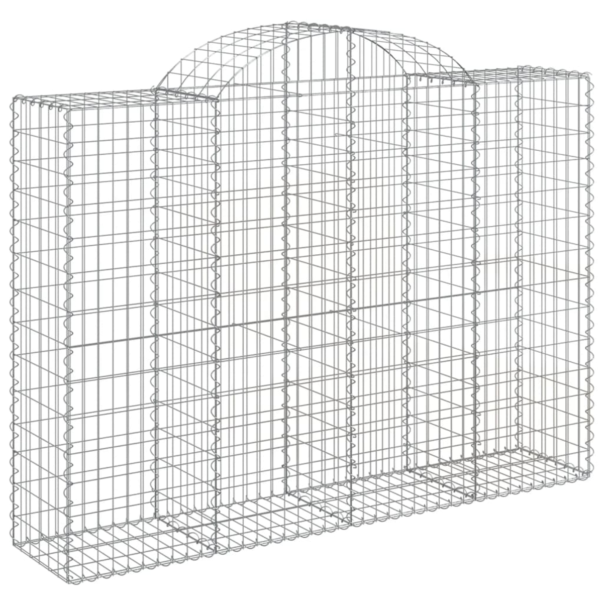 Ein rechteckiger Gabionenkäfig aus Metalldraht, in einem Studio-Setting.