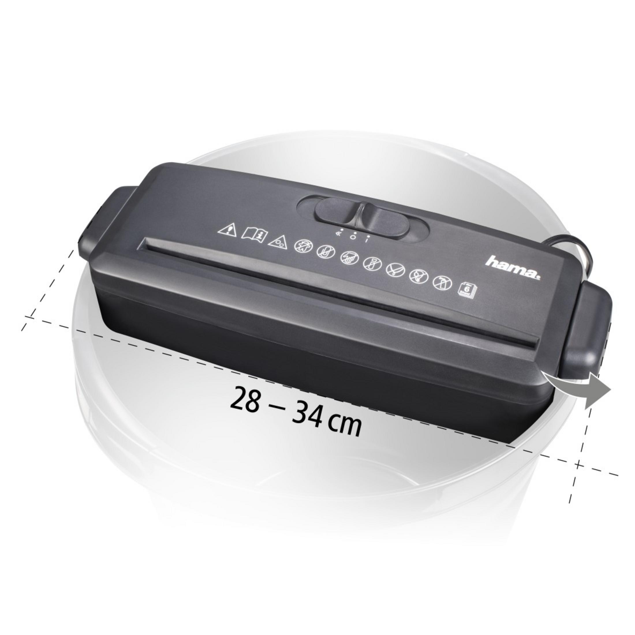 Czarna niszczarka papieru z pokazanymi wymiarami. Jest na białym tle.