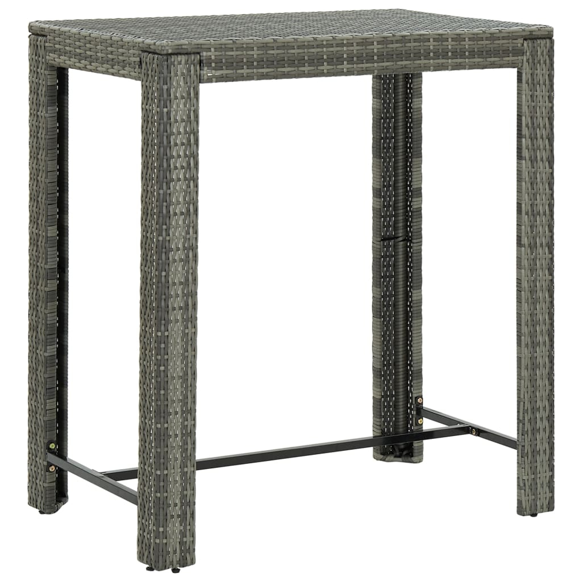 Grauer Bartisch aus Rattan mit vier Beinen.