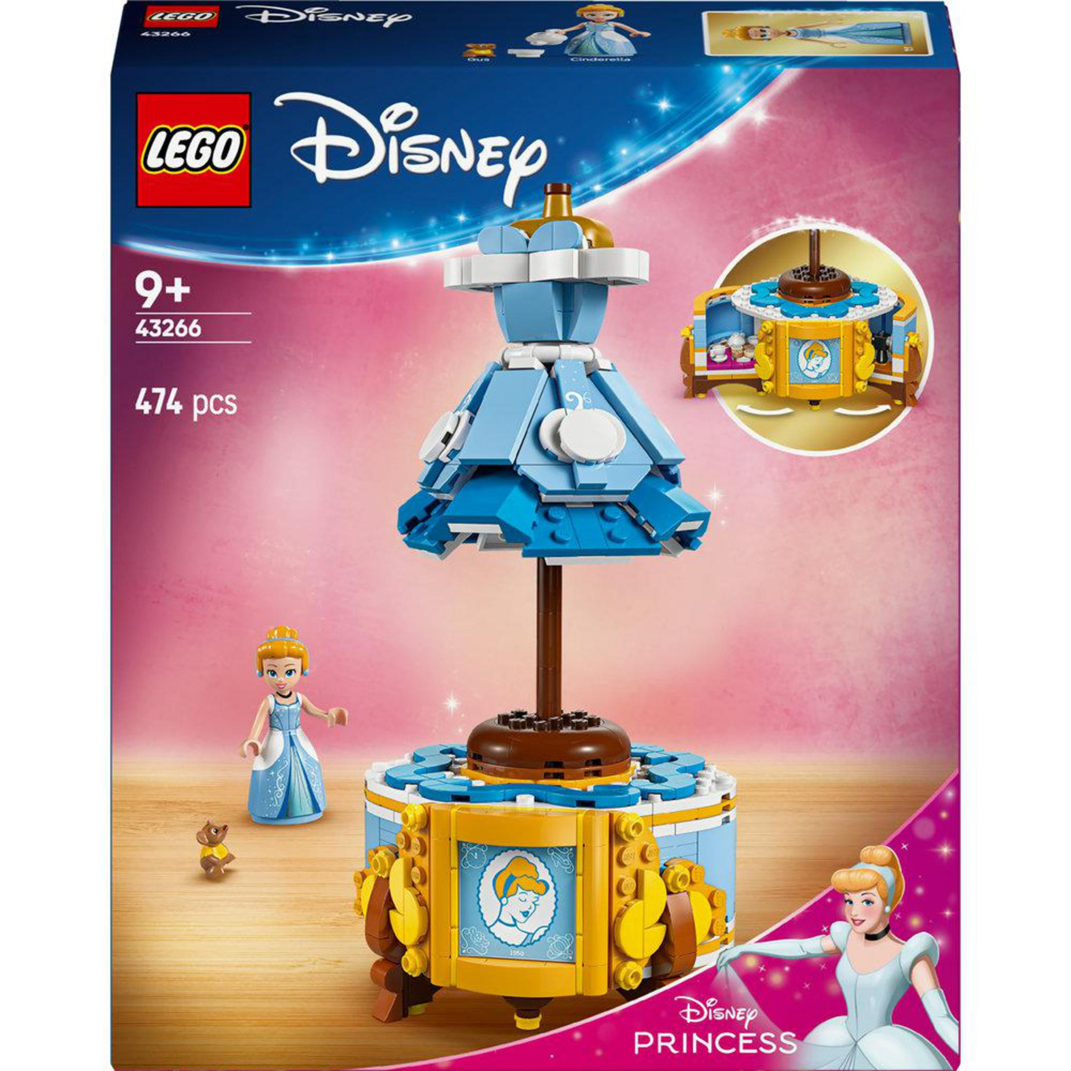 Modelo de vestido Lego Disney Cenicienta, con caja, figuras y modelo de vestido.