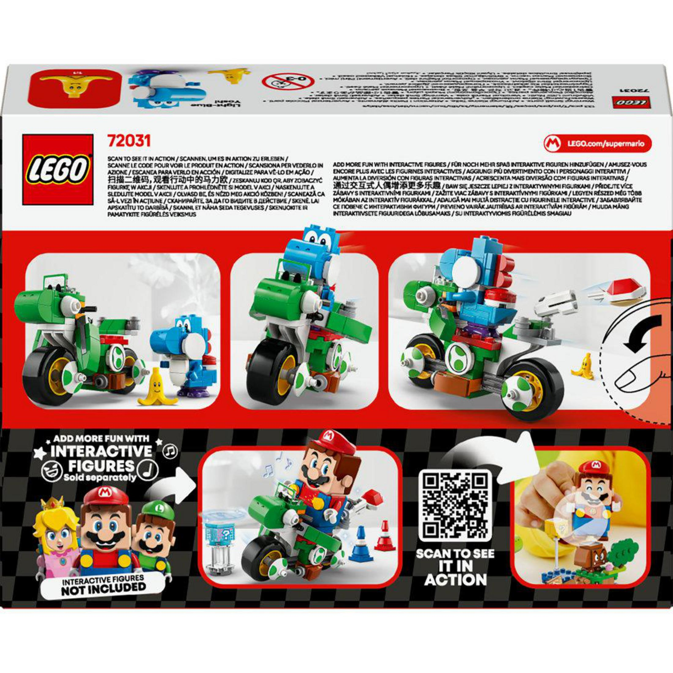 Lego Super Mario-boxset met Lego Mario en andere figuren. Witte achtergrond.
