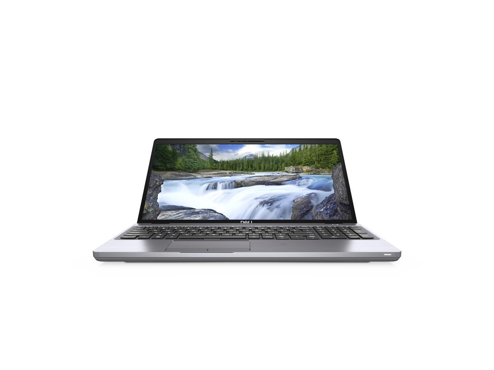 Silberner Laptop, der eine Wasserfalllandschaft anzeigt.