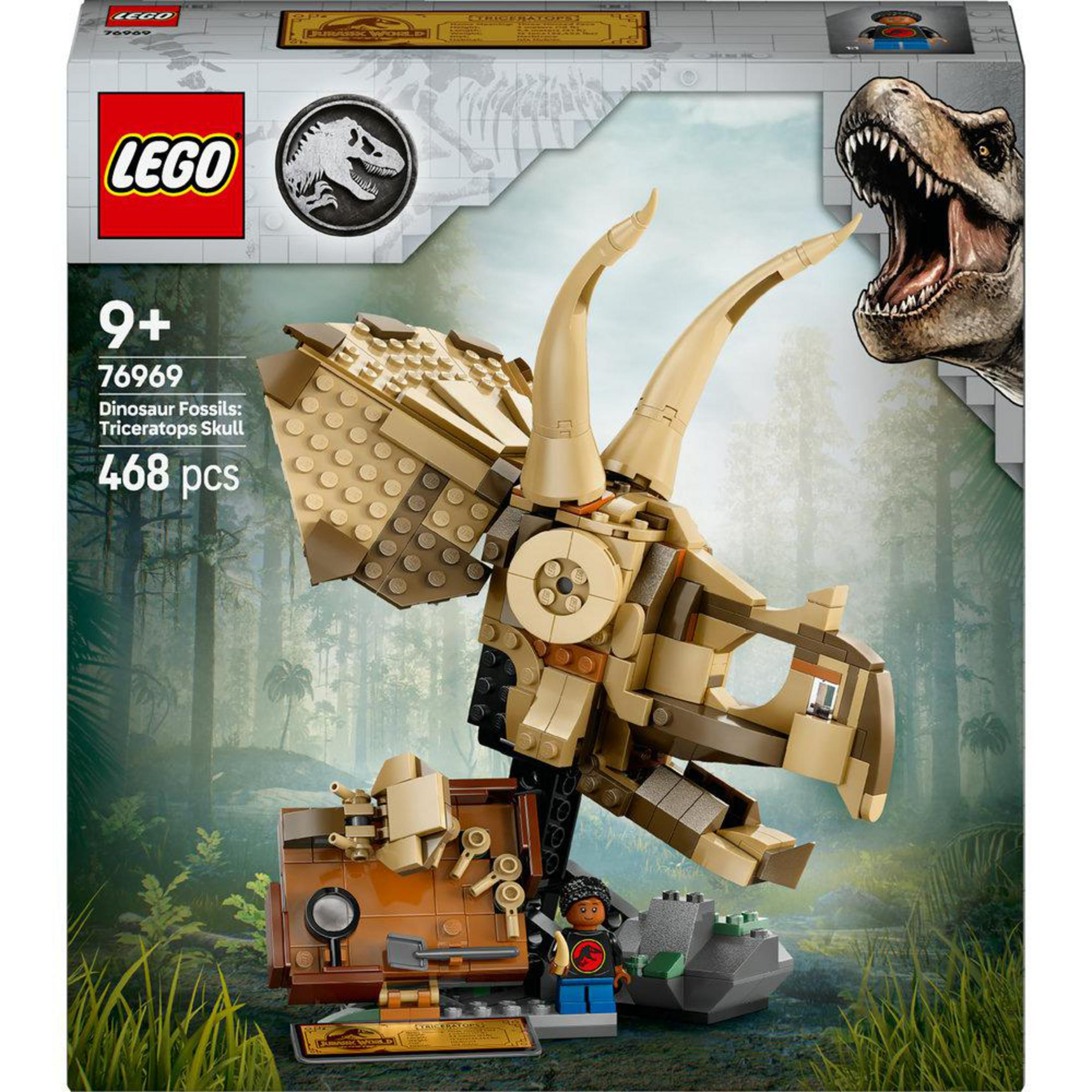 LEGO Jurassic World Triceratops schedel set. Inclusief de schedel, een minifig en een display basis.