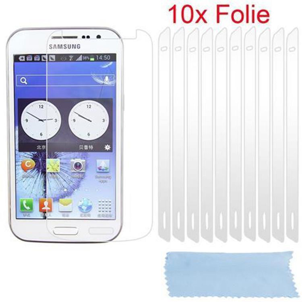 Smartphone con protezione schermo, 10 protezioni e un panno per la pulizia.