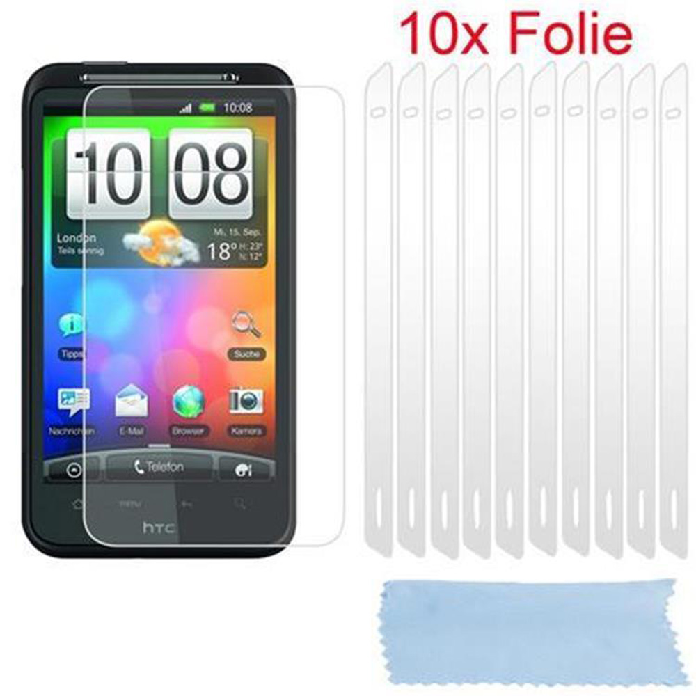 Smartphone con protezione schermo, 10 protezioni e un panno per la pulizia.