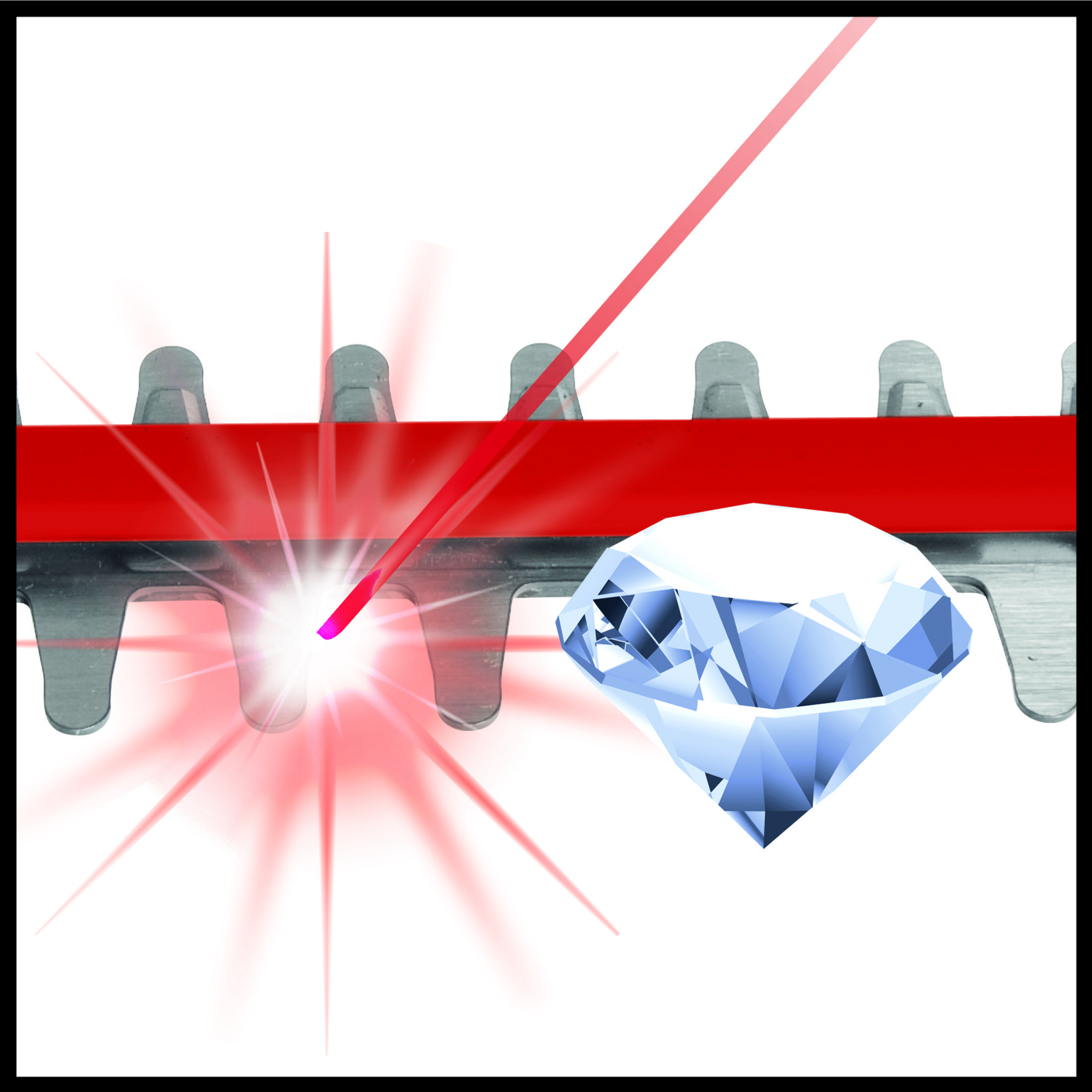 Ein Diamant wird von einem roten Laser auf weißem Hintergrund lasergeschnitten.