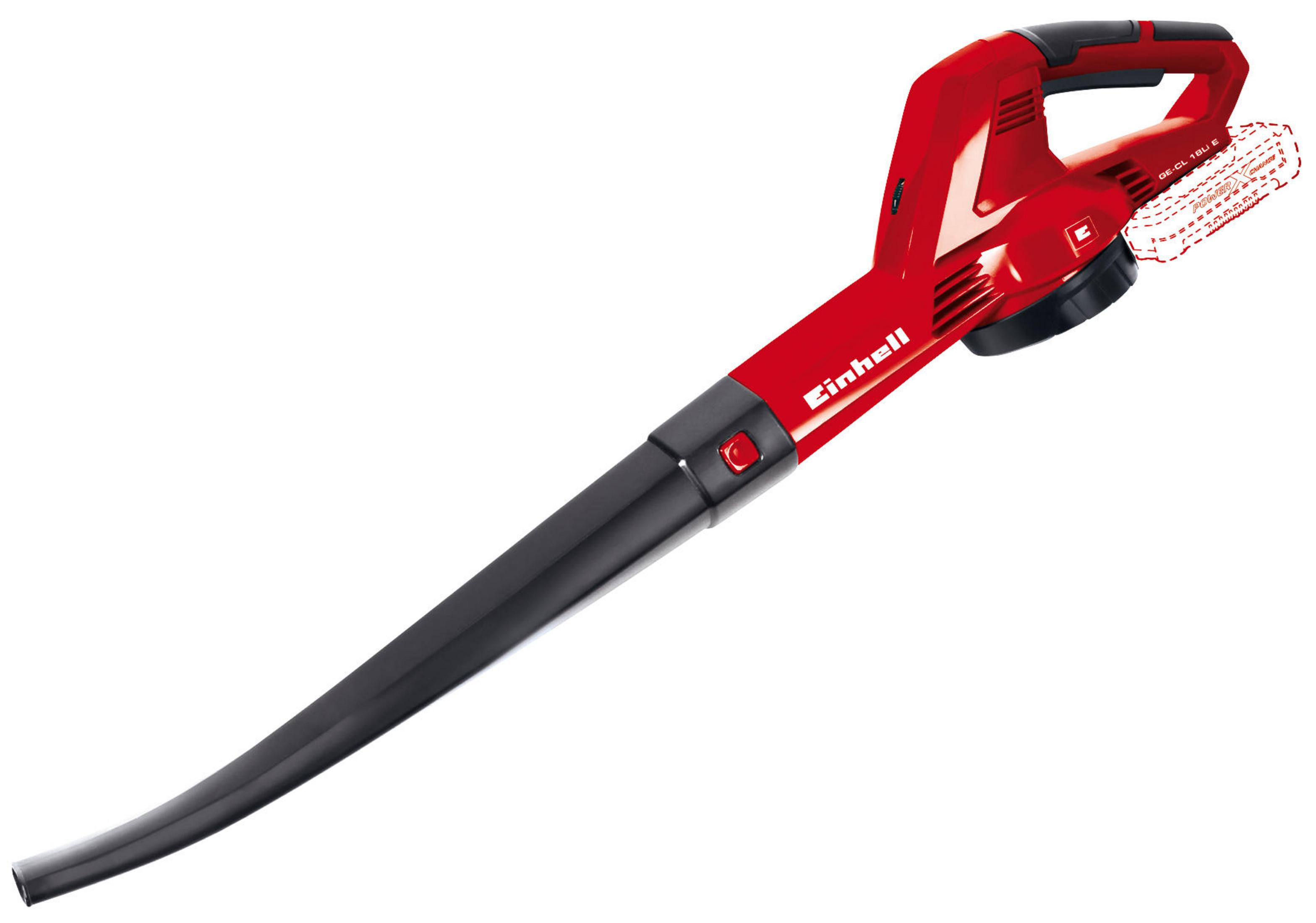 Czerwona dmuchawa do liści z czarną dyszą.