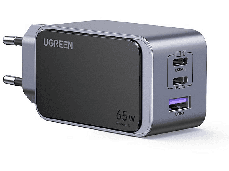 UGREEN 35042 Nexode Air 65W GaN USB-C QC PD 2xUSB-C 1xUSB-A Hızlı Şarj Aleti Gri