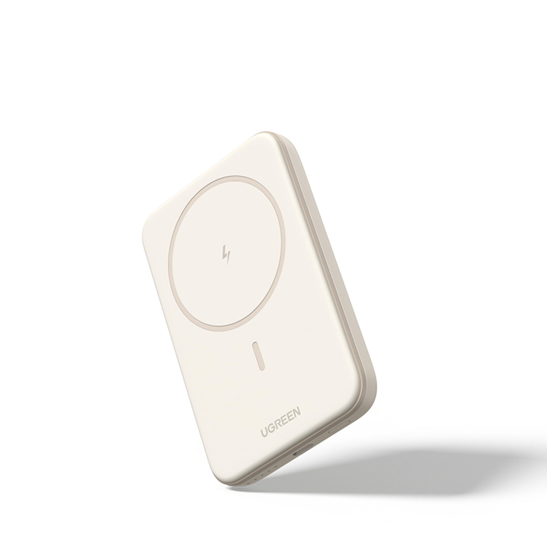 Biała podkładka ładująca UGREEN z okrągłym obszarem ładowania. Białe tło.