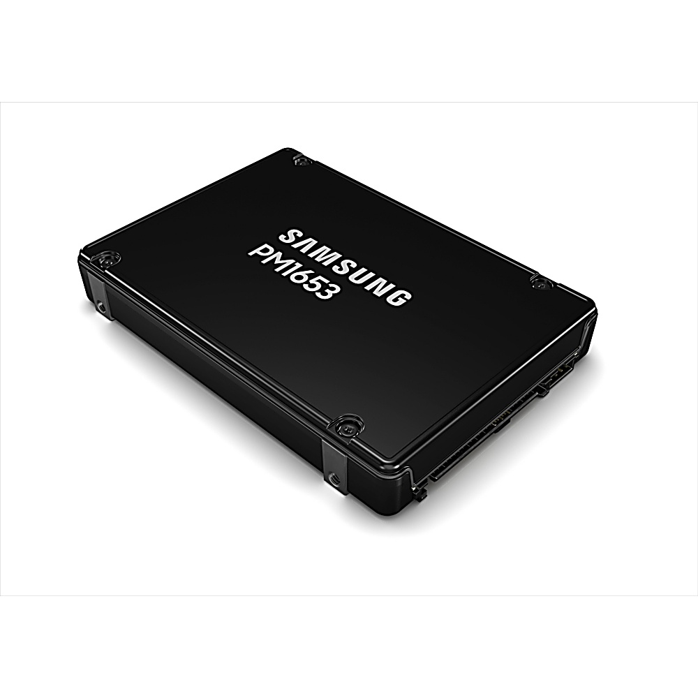 Dysk SSD Samsung PM1653. Jest czarny i prostokątny, z nazwą marki.