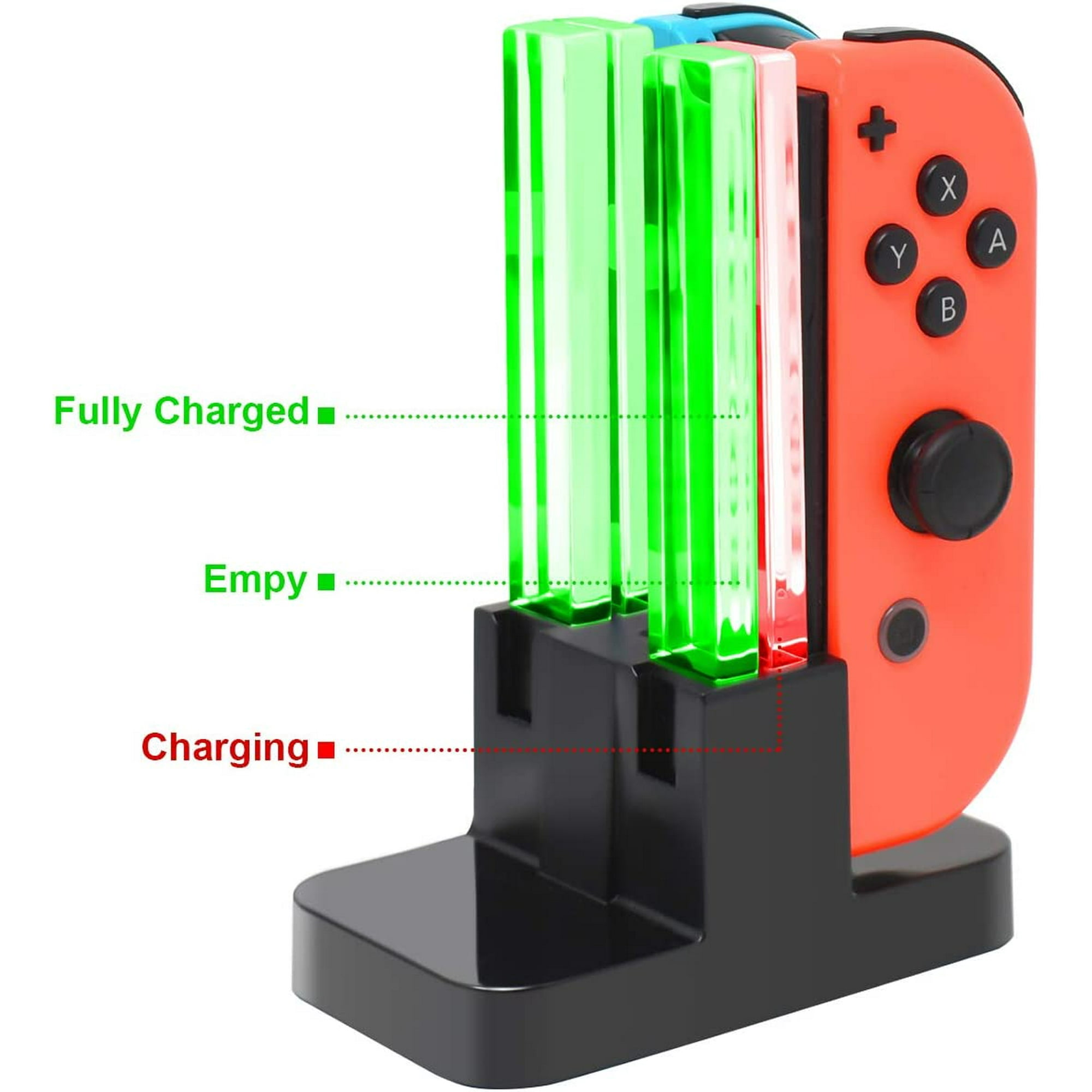 Ladestation für Nintendo Switch Joy-Cons, mit Lichtern zur Anzeige des Ladestatus.