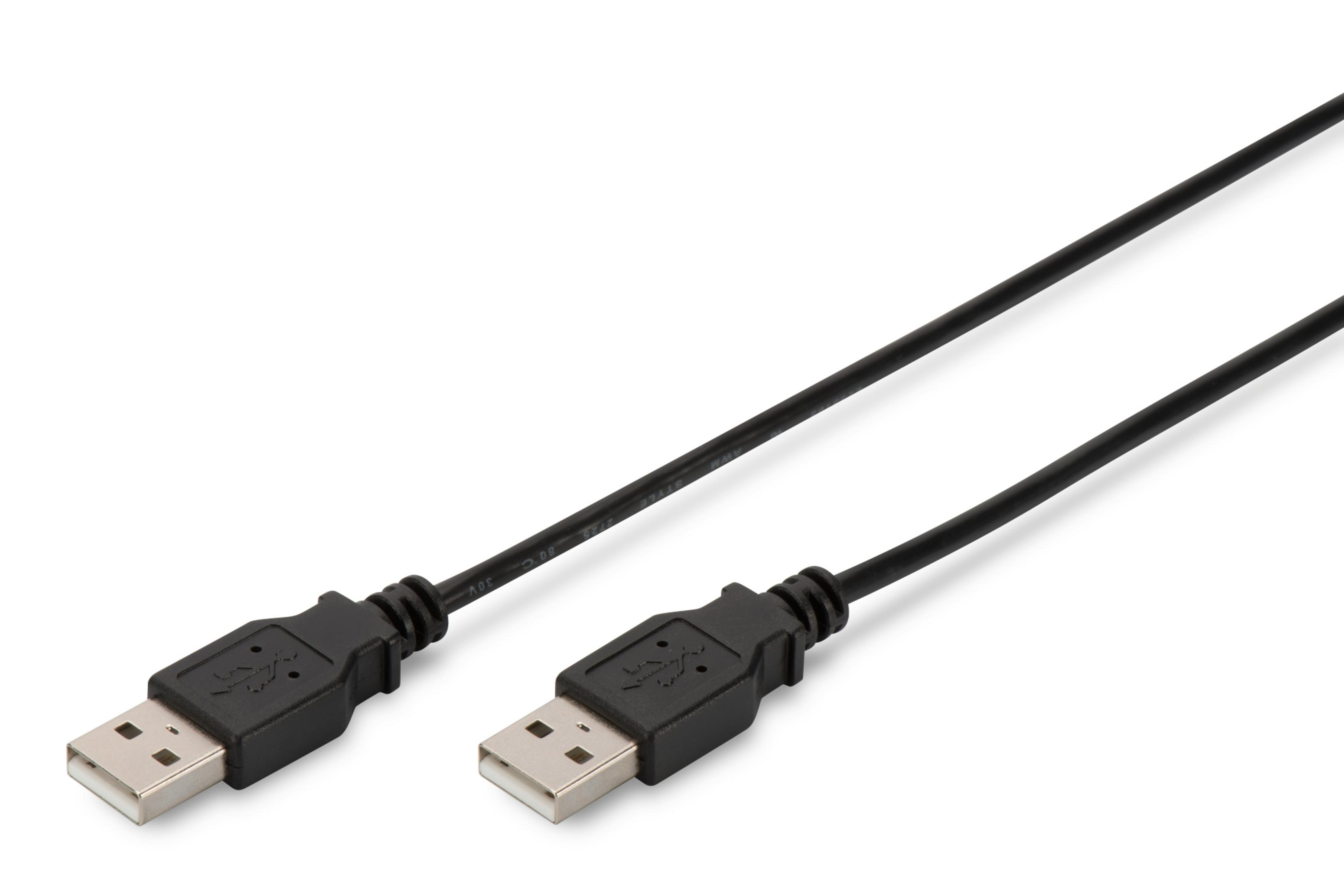 Deux câbles USB noirs avec connecteurs USB, isolés sur fond blanc.