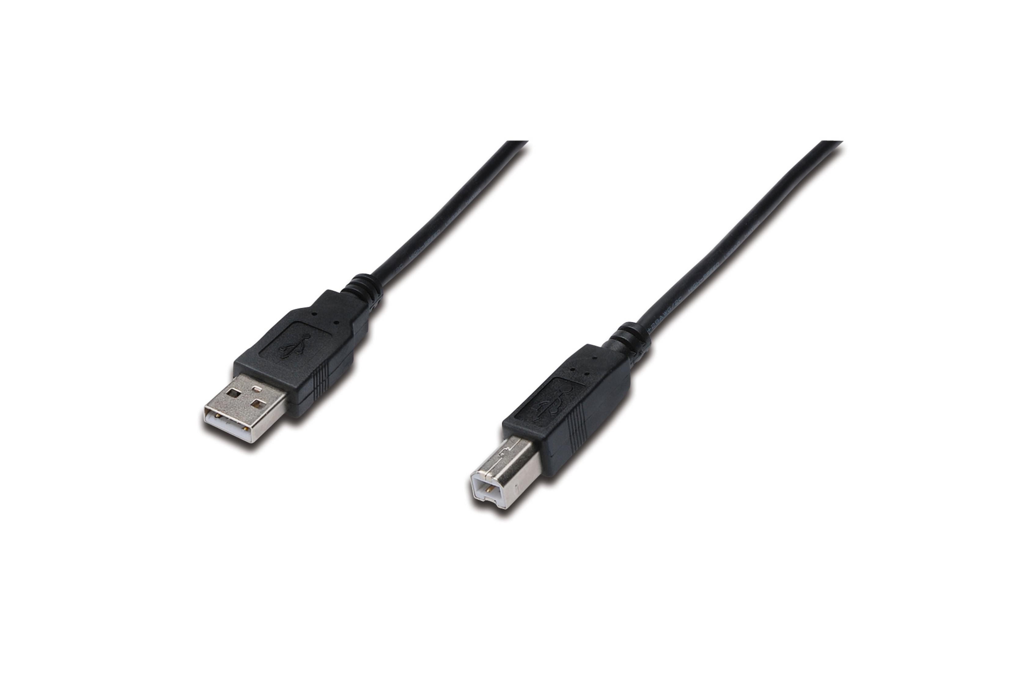 Twee zwarte USB-kabels met connectoren op een witte achtergrond.
