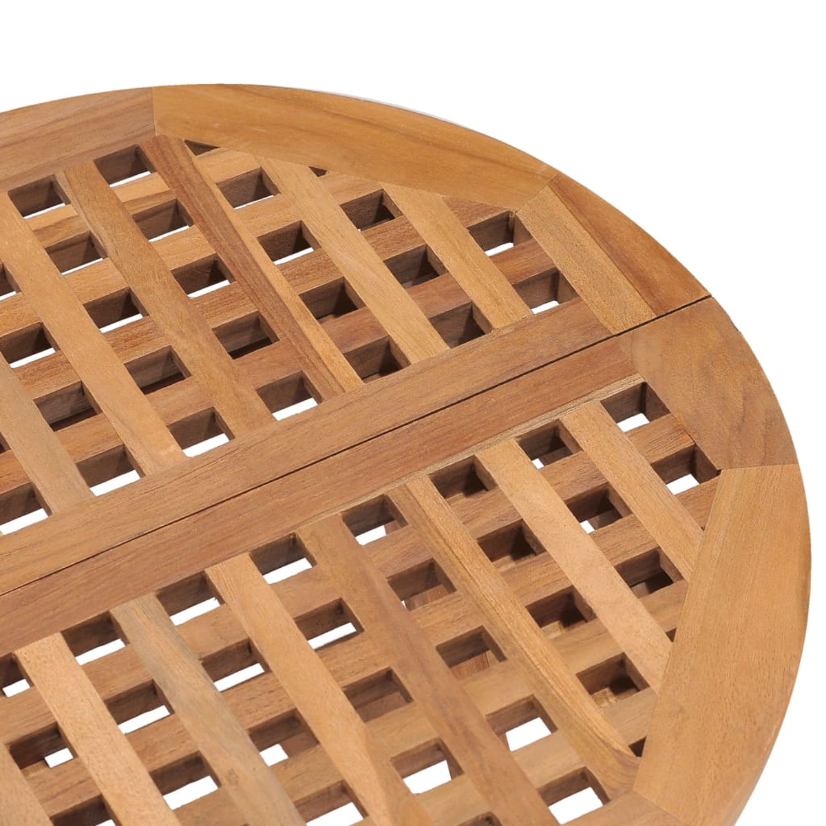 Holztischplatte mit einem Rastermuster. Der Tisch ist aus Holz, und der Hintergrund ist weiß.