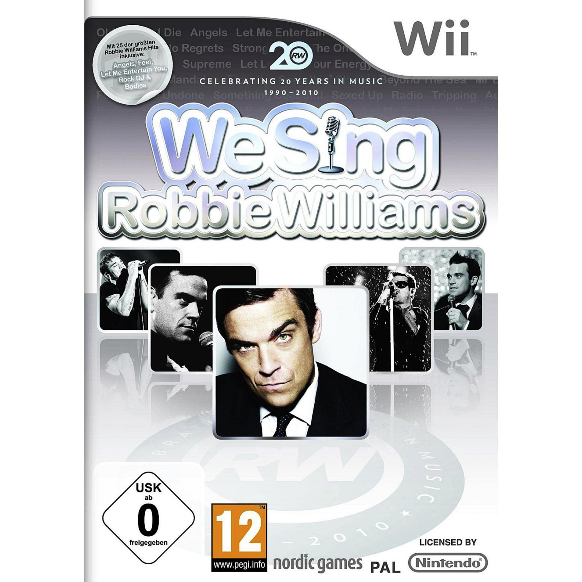Spielbox mit Robbie Williams. Mit USK 0-Bewertung und Nintendo-Logo.