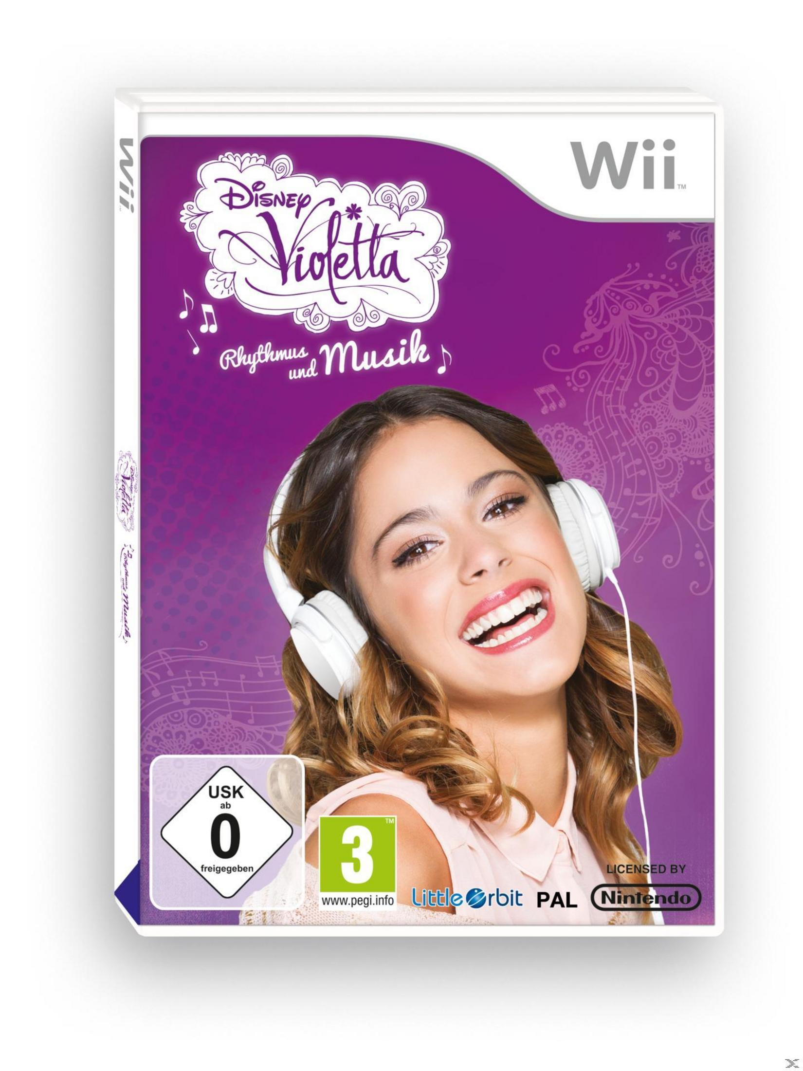 Disney Violetta Wii-Spielhülle, mit einer Frau mit Kopfhörern. Lila Thema. USK 0-Rating.