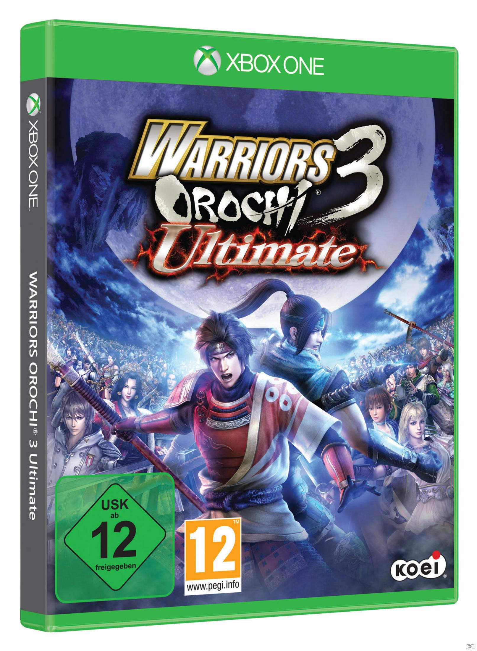 Spielcover von Warriors Orochi 3 Ultimate mit Charakteren und Logo. Xbox One Logo oben links.