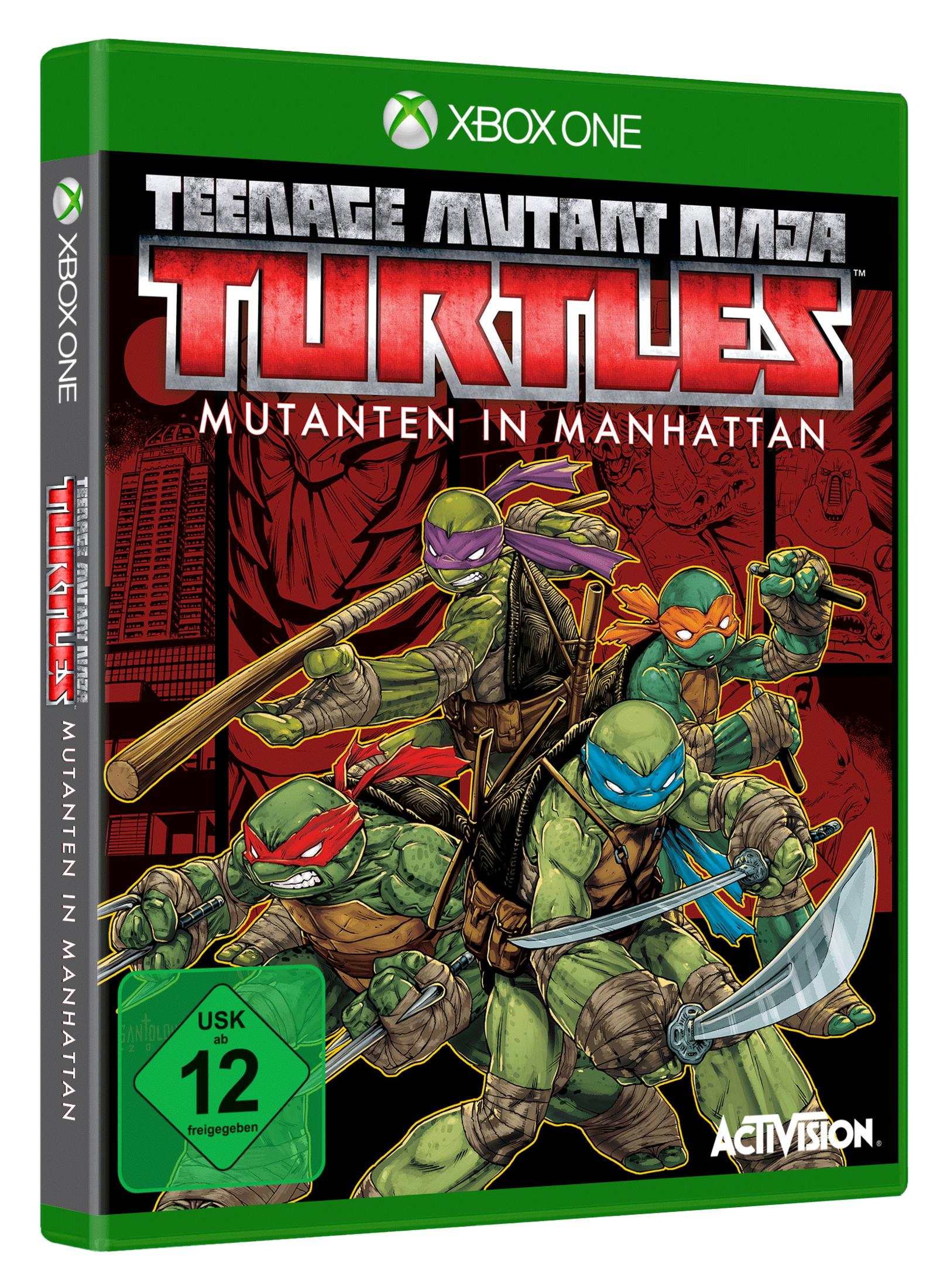 Teenage Mutant Ninja Turtles Videospielbox mit kämpfenden Schildkröten.