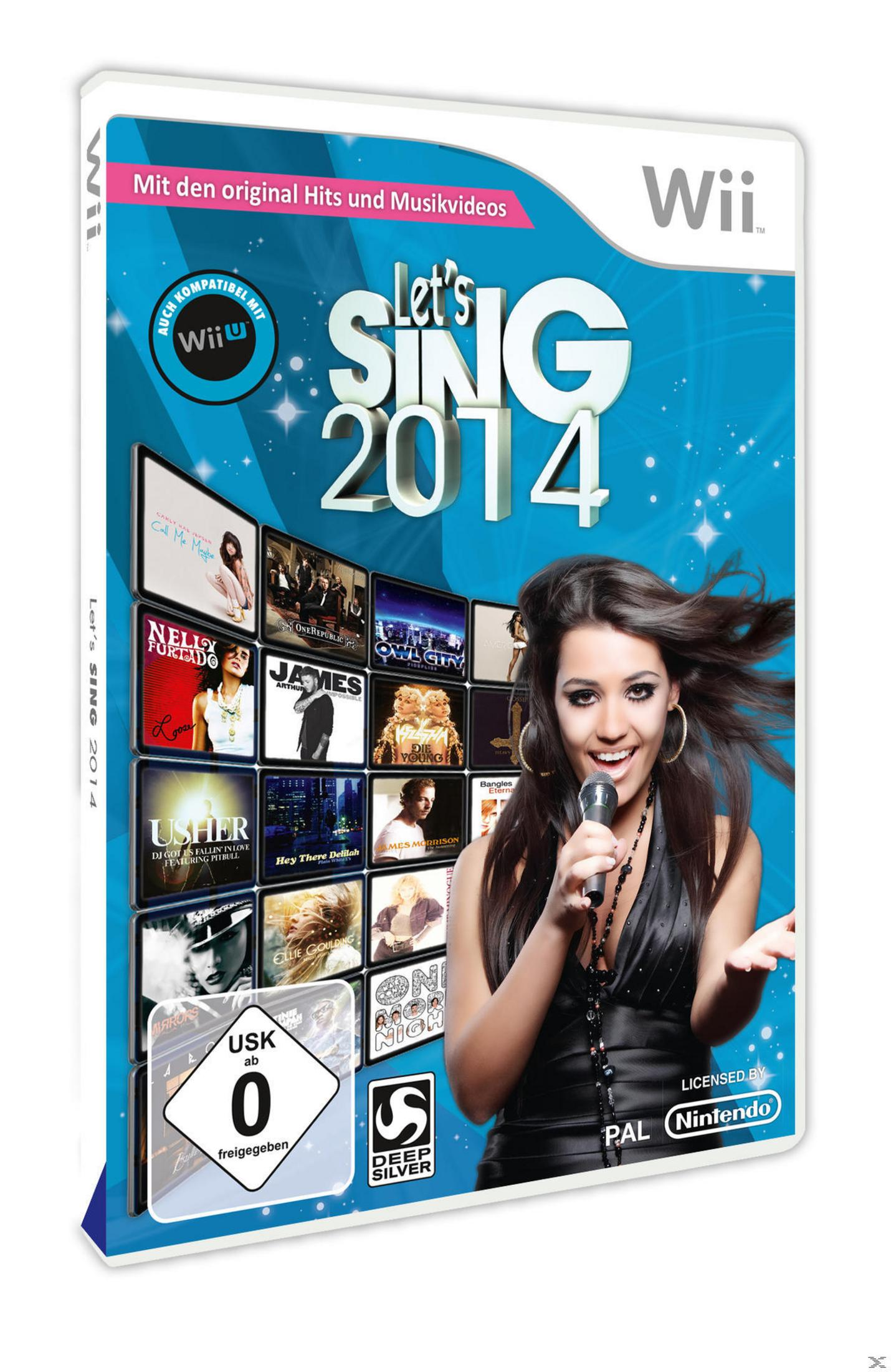Wii-Spielbox für "Let's Sing 2014" mit einer Frau, die ein Mikrofon hält. Enthält ein Mikrofon-Zubehör.
