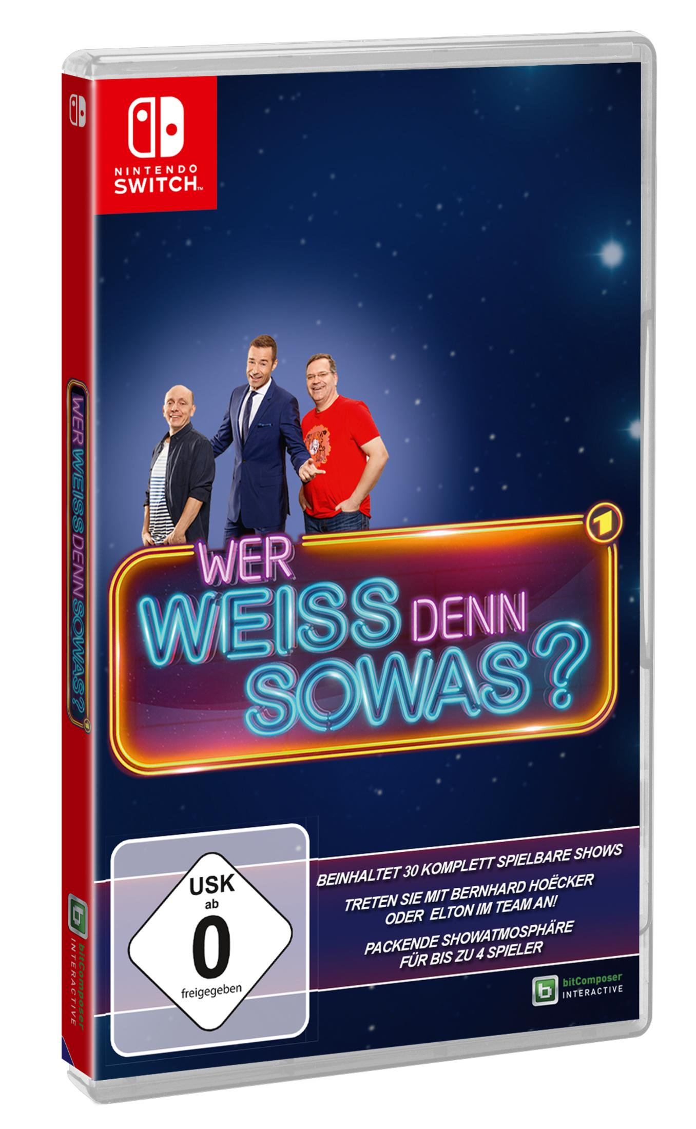 Eine Nintendo Switch-Spielbox. Auf dem Cover sind drei Personen mit dem Schriftzug 'Wer Weiss Denn Sowas?'.