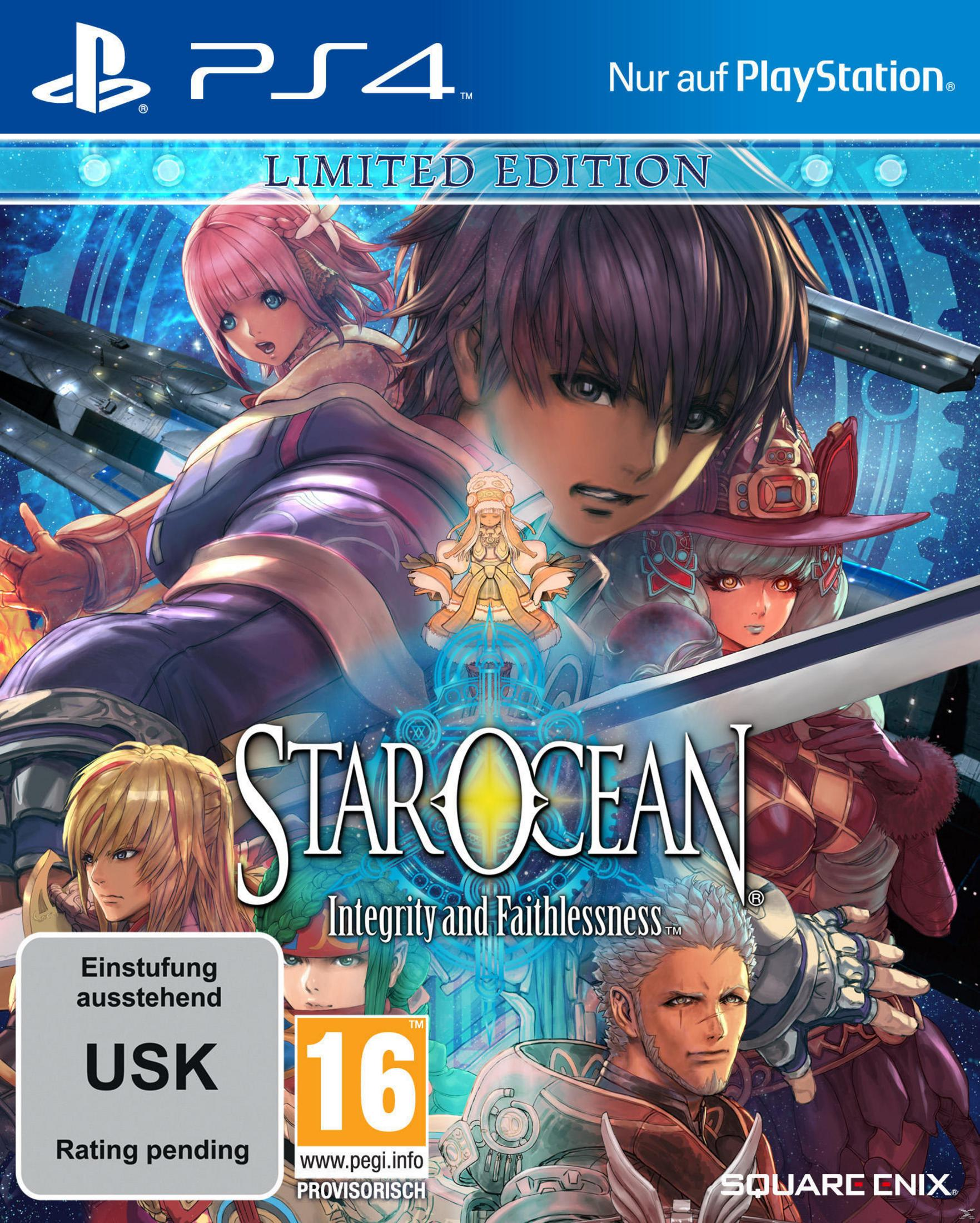 PS4-Spielhülle von Star Ocean. Anime-Charaktere auf dem Cover. Limited Edition-Aufkleber. USK 16-Einstufung.
