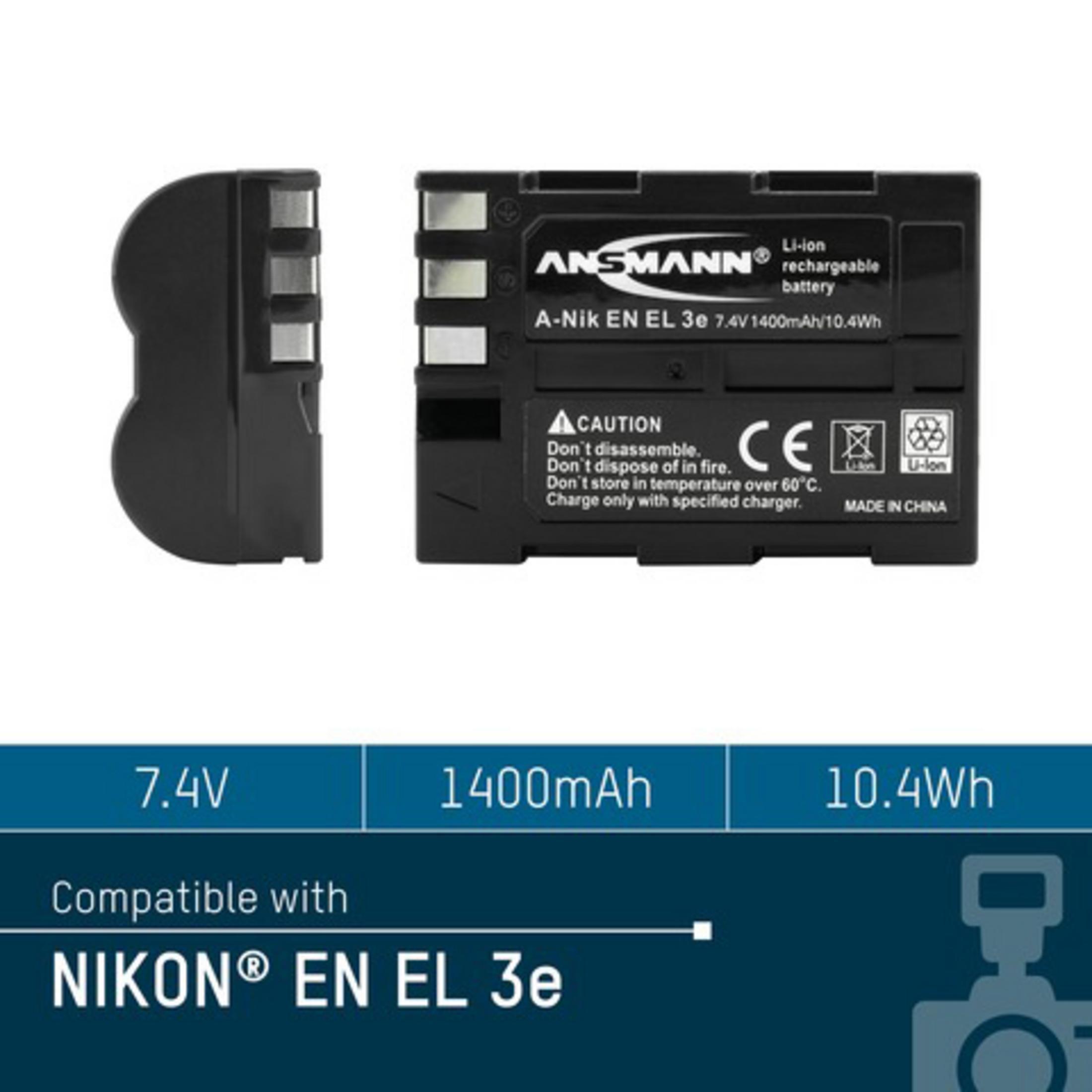 Ein schwarzer Akku mit Etiketten, einschließlich Spannung (7,4 V) und Kapazität (1400 mAh).