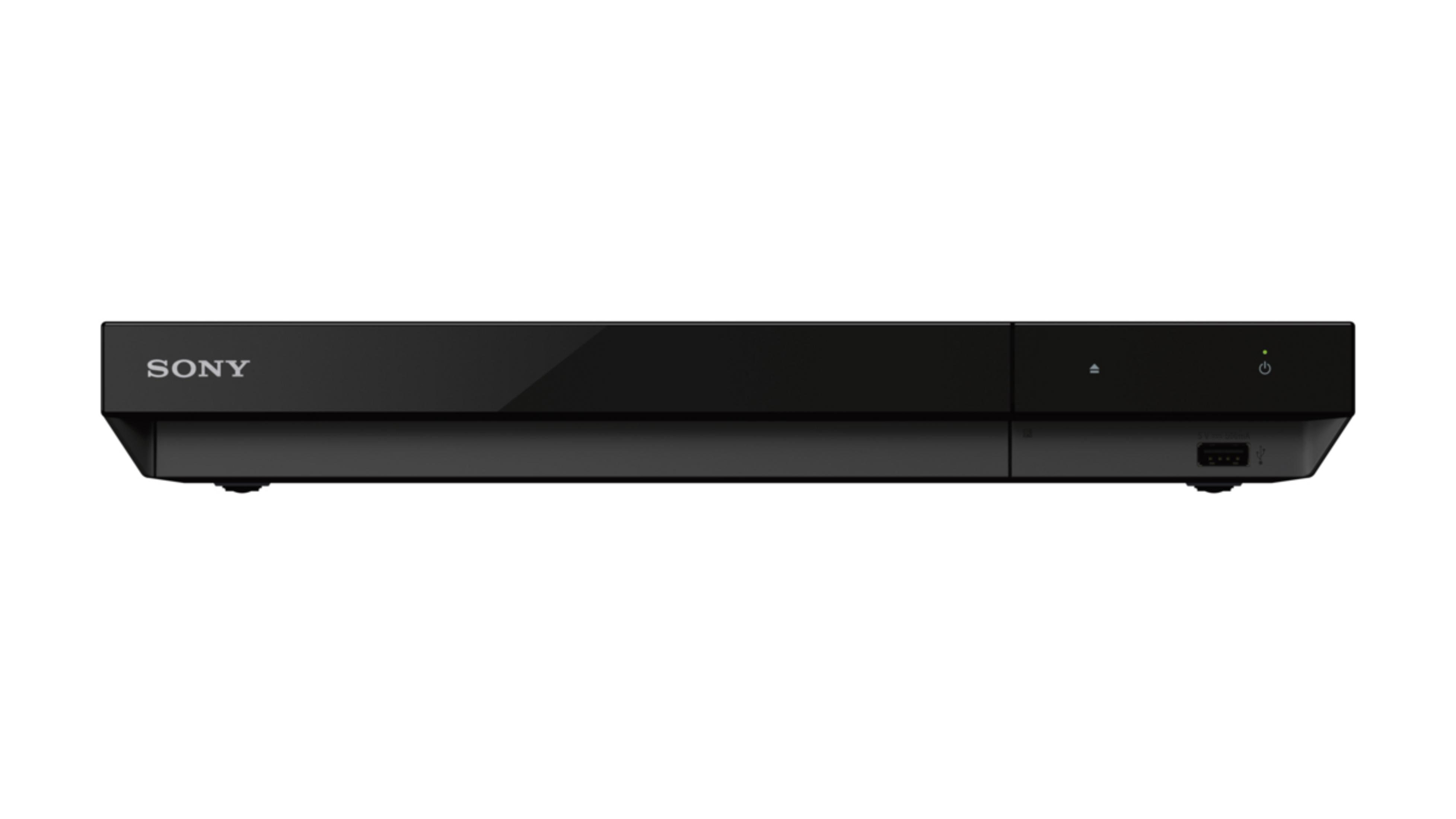 Lettore Blu-ray Sony nero. Design minimalista. Porta di alimentazione e USB visibili.
