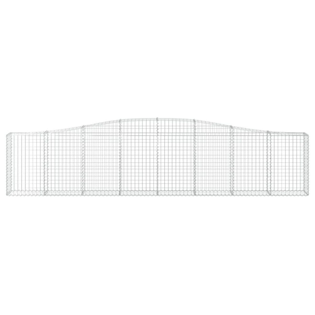 Ein Metall-Gabion in gebogener Form vor weißem Hintergrund.