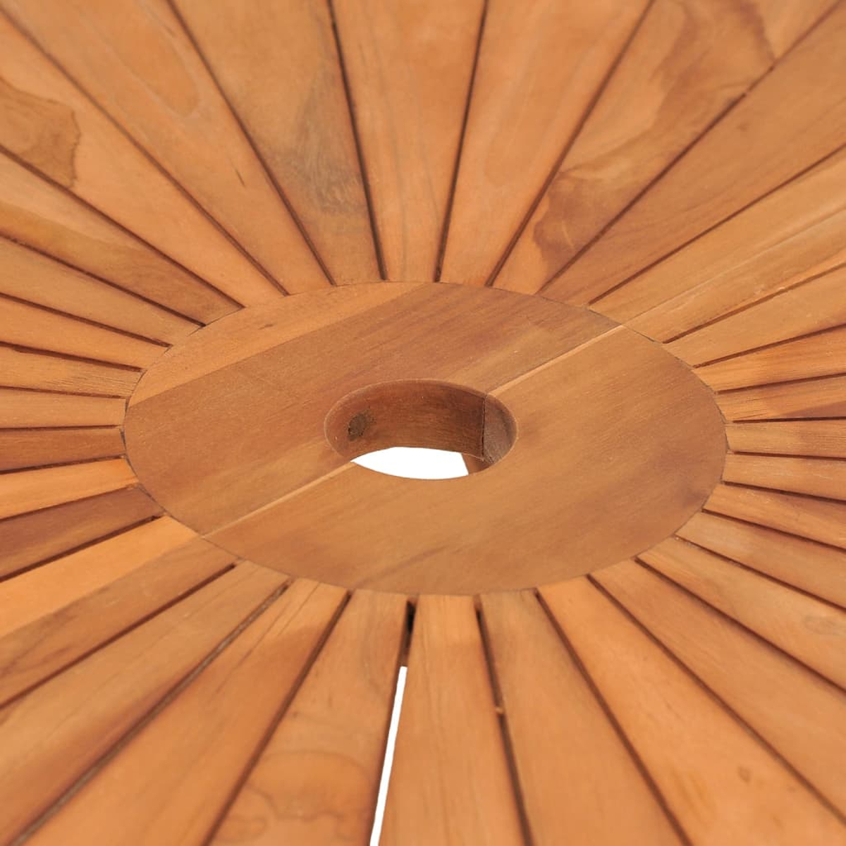 Tischplatte aus Holz. Braunes Holz mit radialem Design. Loch in der Mitte.