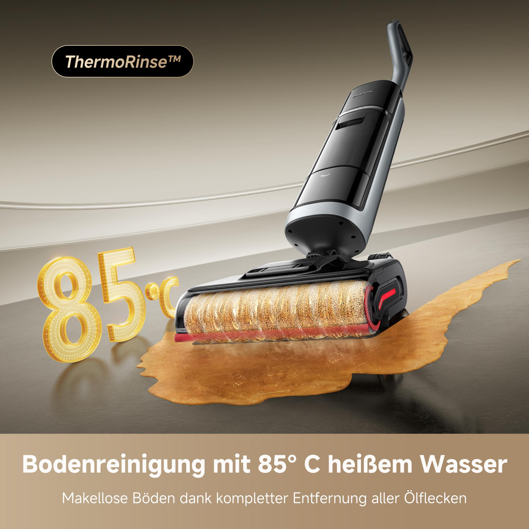 Ein Bodenreiniger mit Anzeige von 85 Grad Celsius und einer Flüssigkeit.