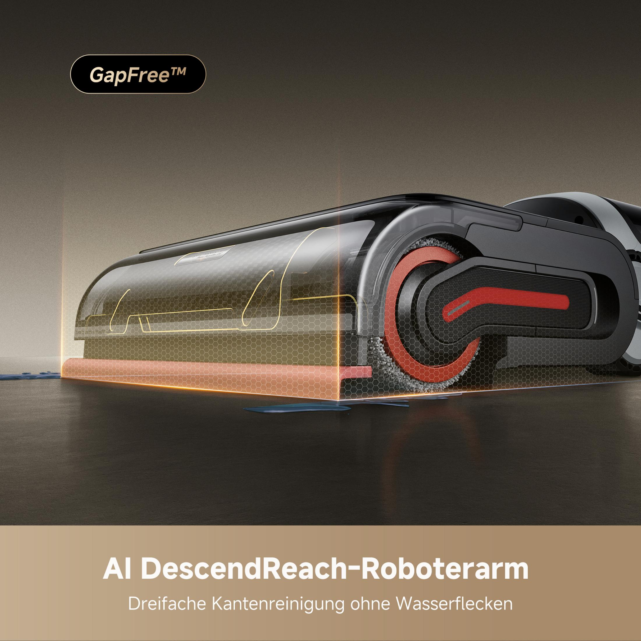 Nahaufnahme eines Roboter-Bodenreinigers, der den Reinigungskopf und sein Design zeigt.