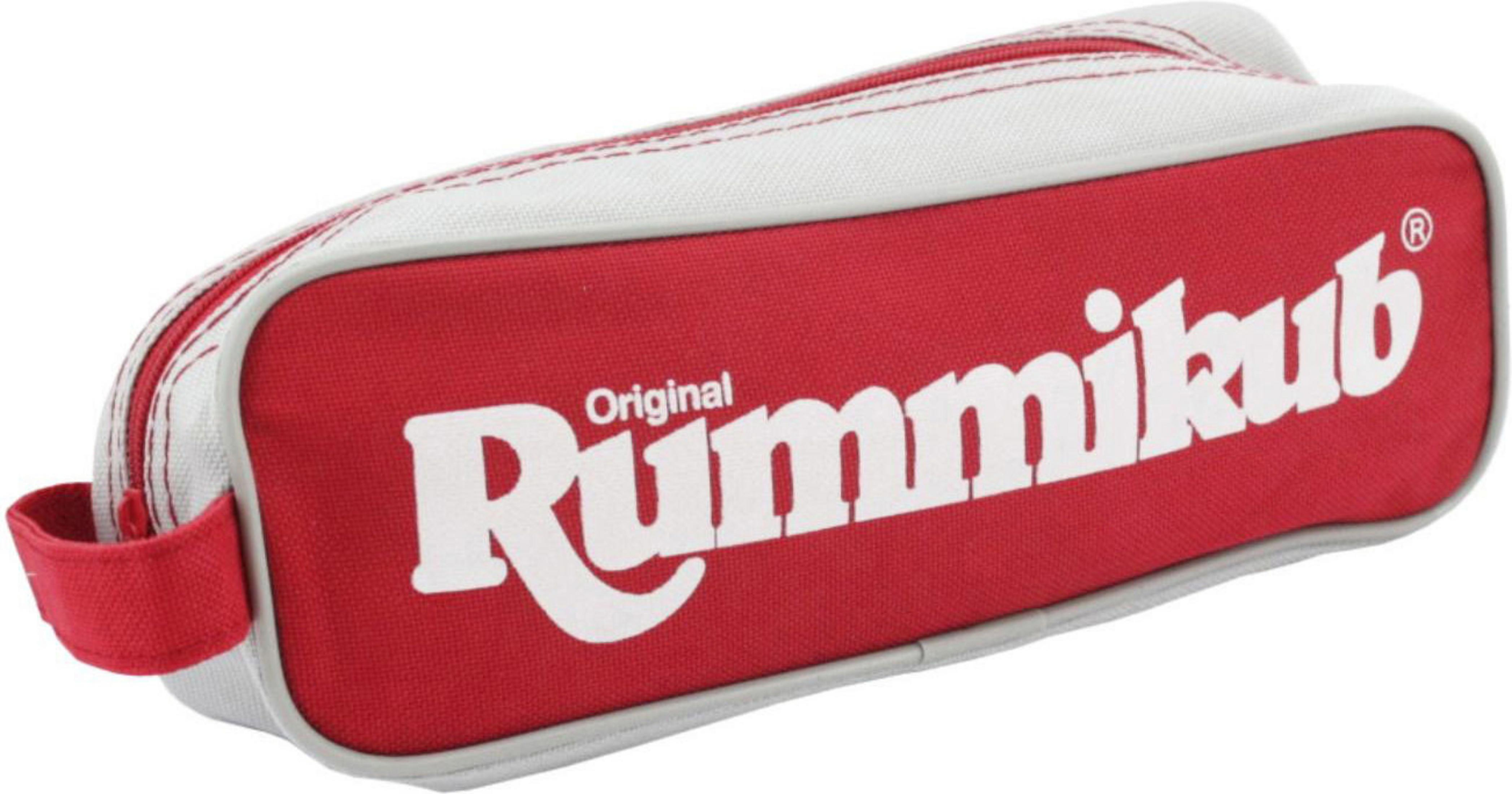 Rotes Federmäppchen mit weißem Logo 'Original Rummikub'.