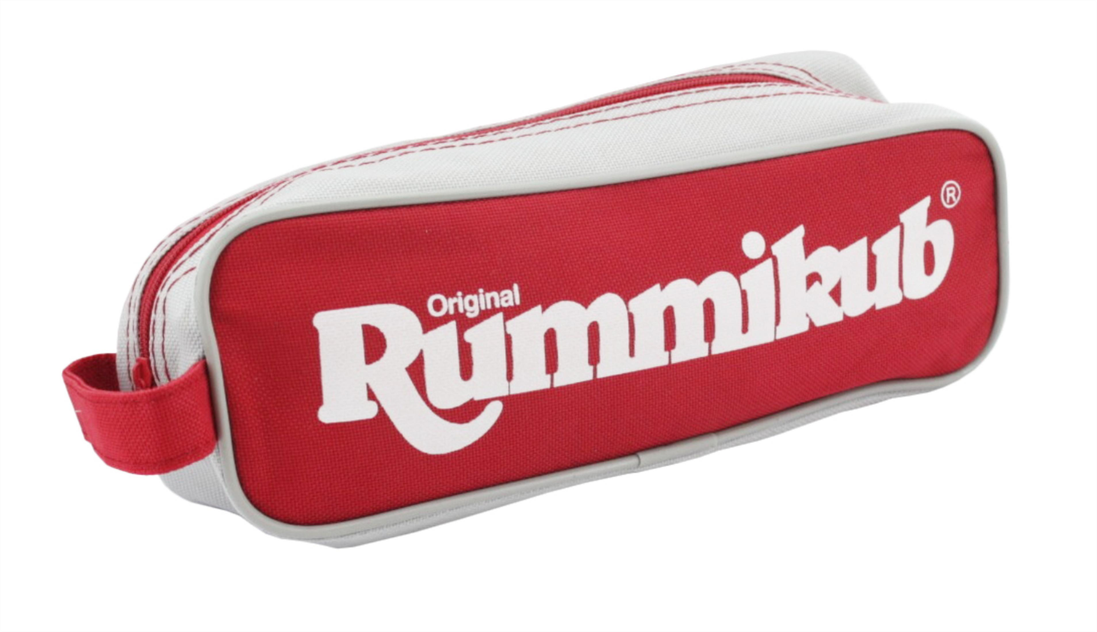 Rotes und weißes Federmäppchen mit dem Text "Original Rummikub" in Weiß.