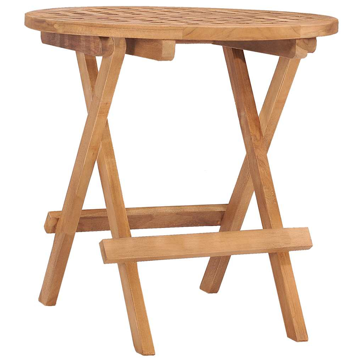 Kleiner, hellbrauner, hölzerner Klapptisch. Oval, gekreuzte Beine.