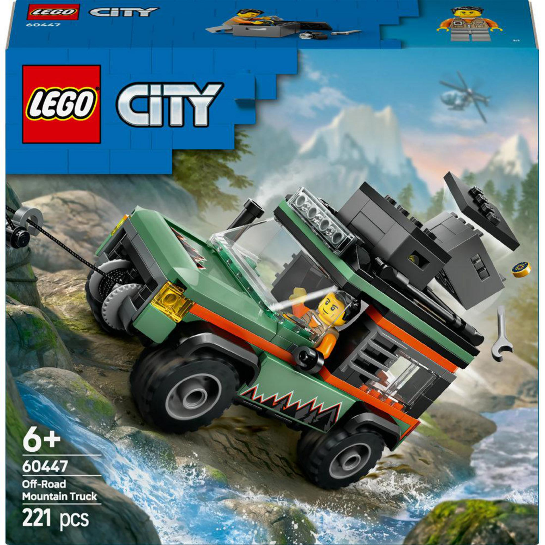 Set LEGO City Off-Road Mountain Truck. Camión verde y naranja con figura de conductor.