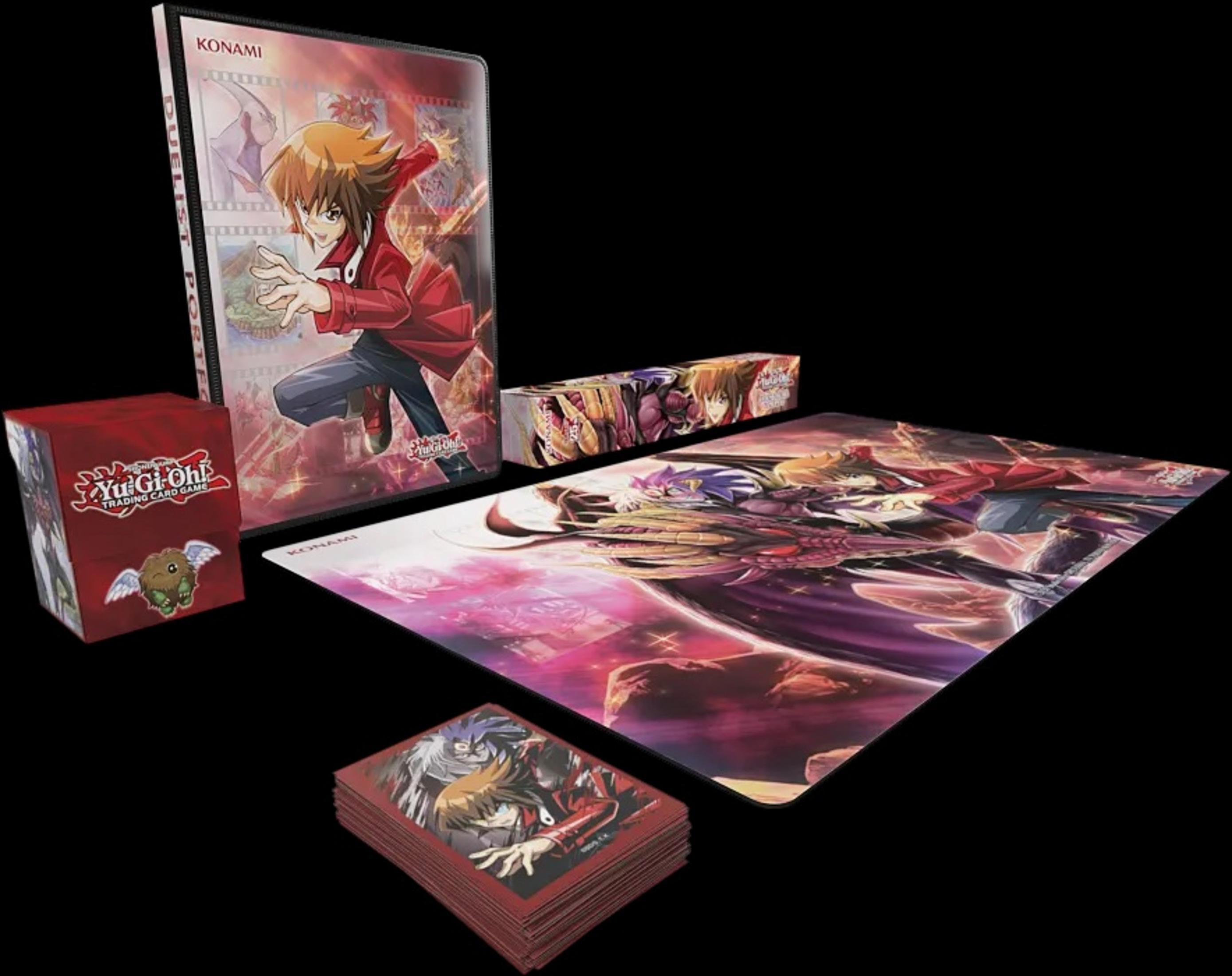 Yu-Gi-Oh! Sammelkartenspiel-Set mit Karten, Ordner, Spielmatte und Box.