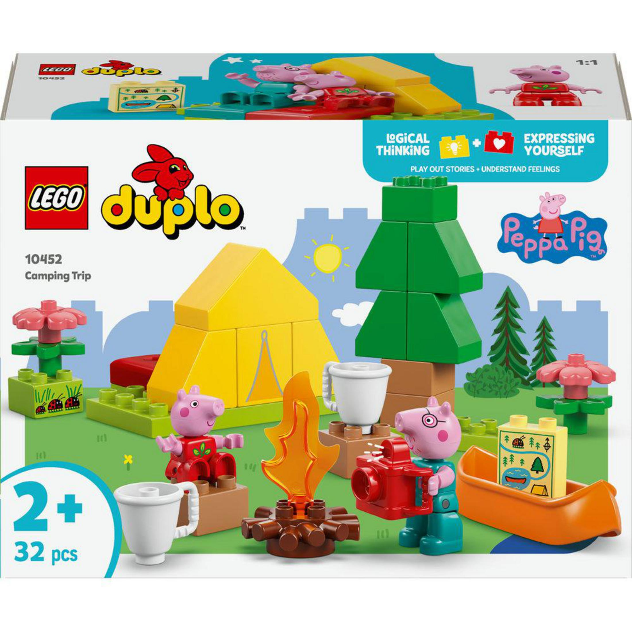 Set LEGO Duplo: tema de camping de Peppa Pig con varios bloques, personajes de Peppa Pig y accesorios de camping.