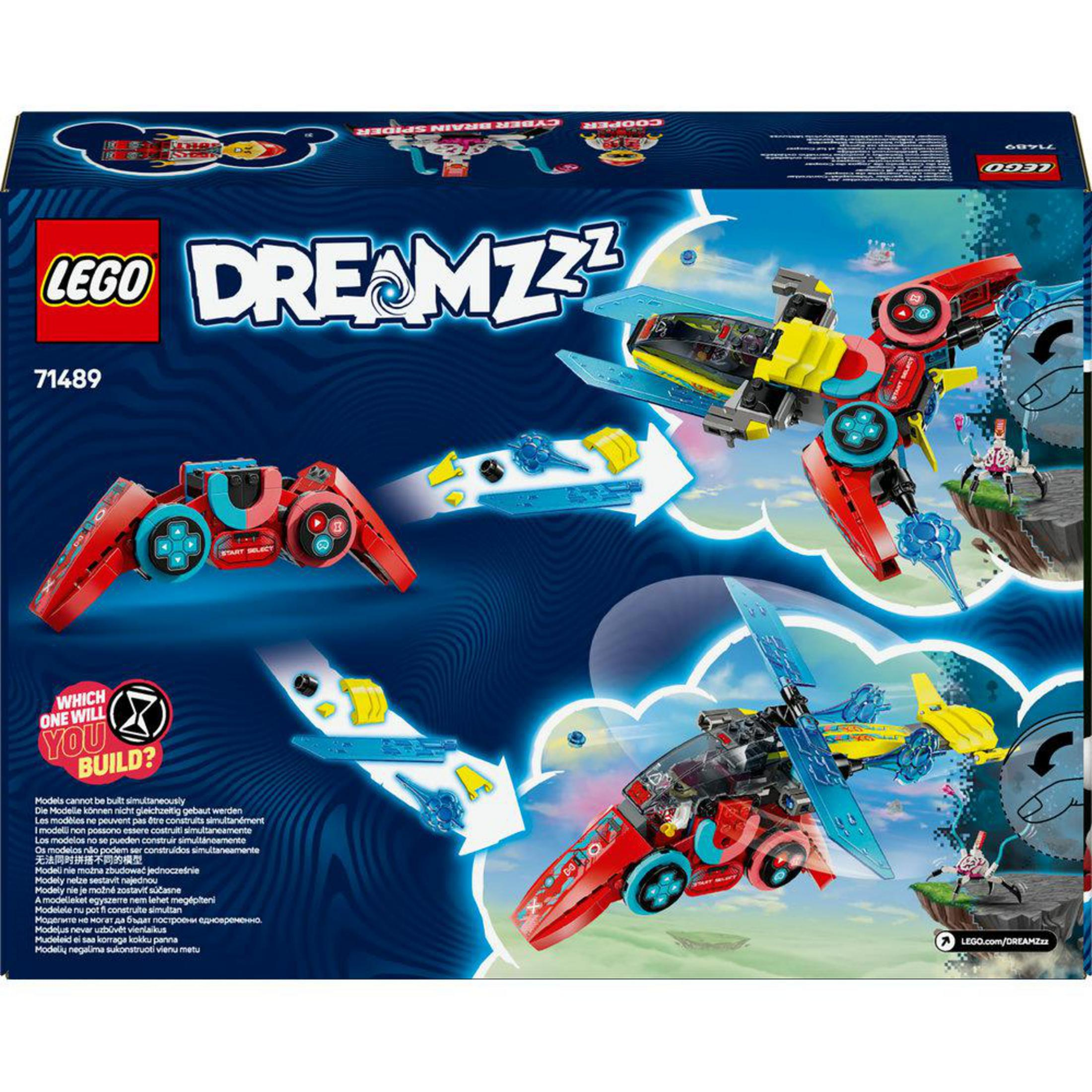 Scatola Lego Dreamzzz con più costruzioni, modelli rossi e blu e un logo.