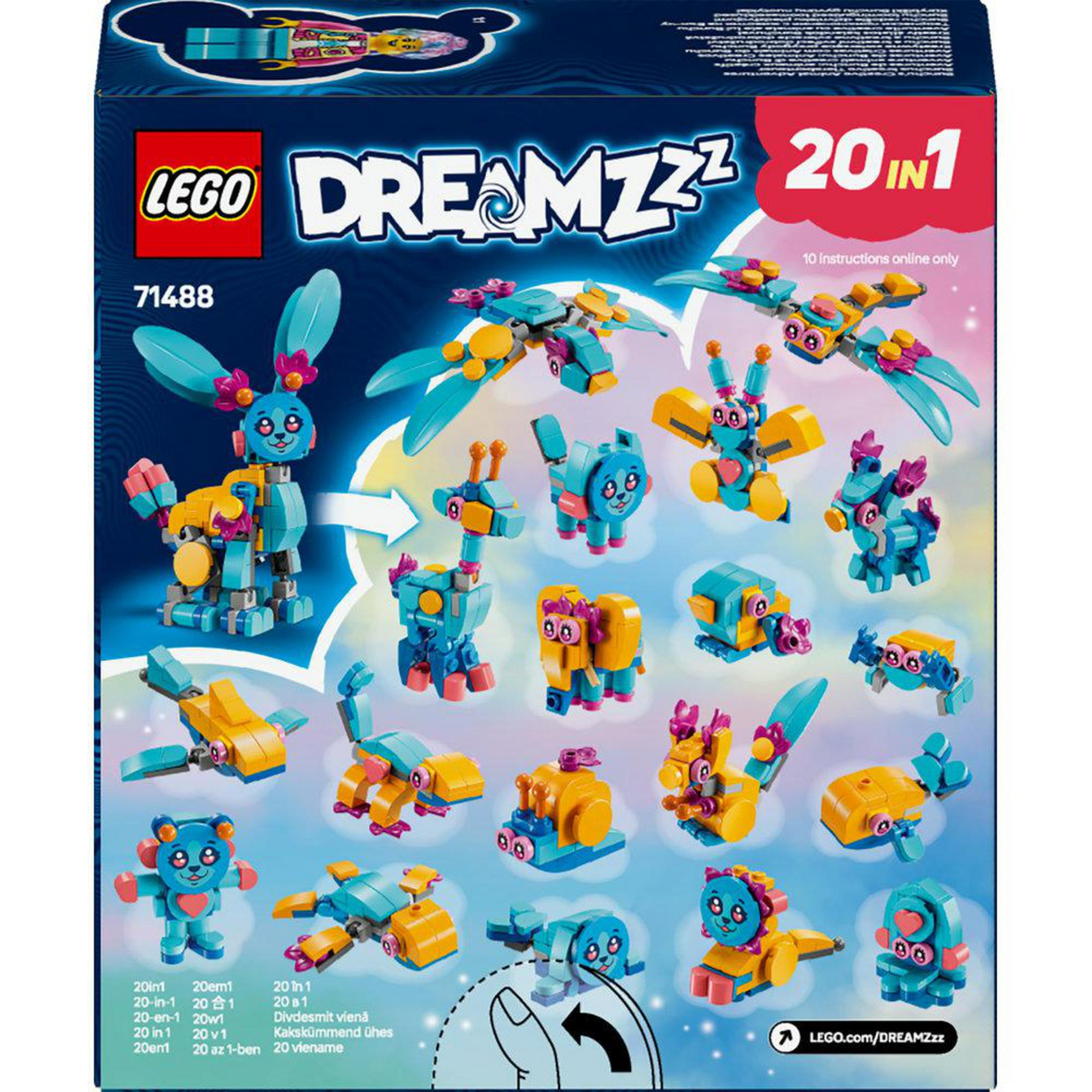 Scatola del set Lego Dreamzzz, che mostra varie figure Lego colorate. Sfondo bianco.
