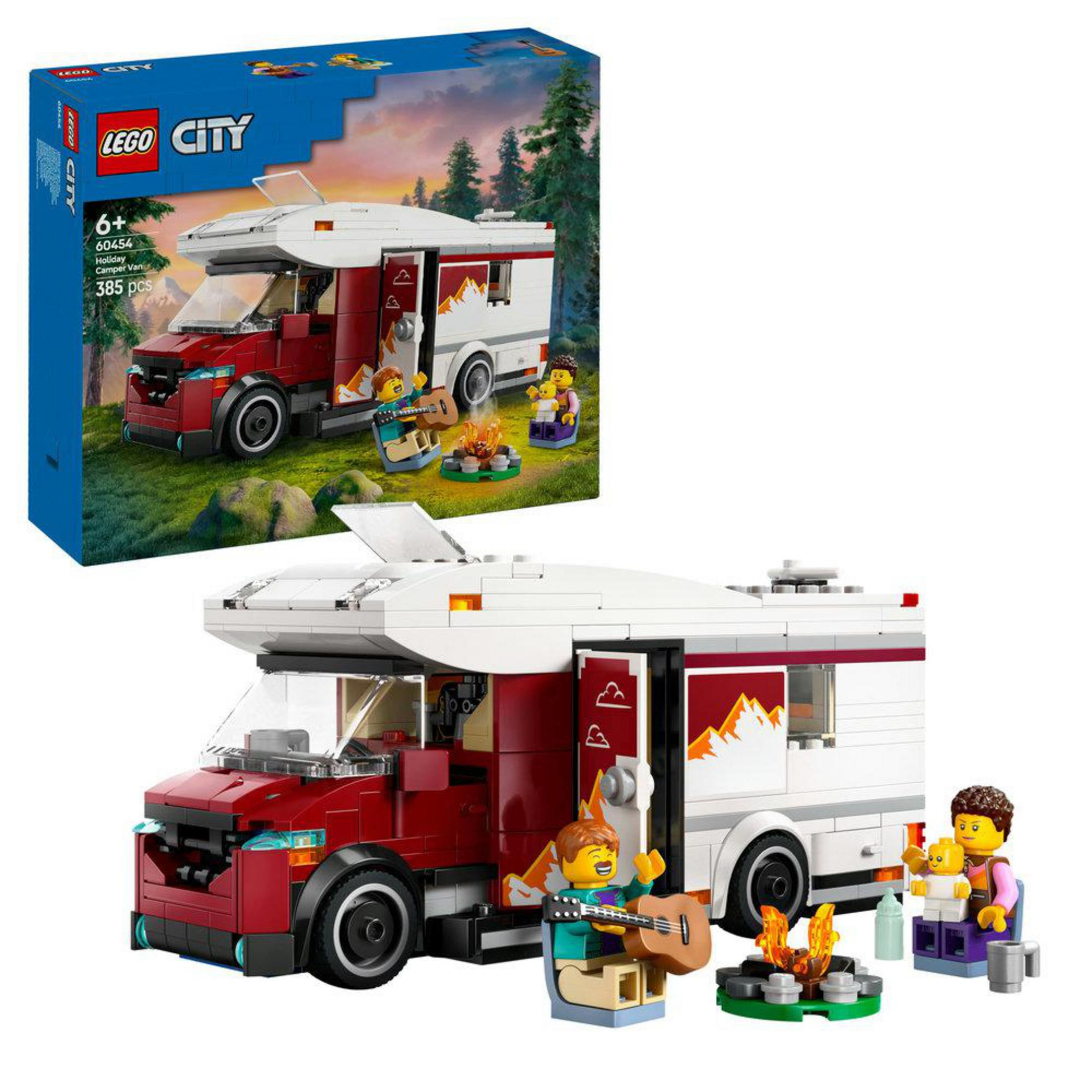 LEGO City karavan seti, müzik çalan figürler ve kamp ateşi ile.