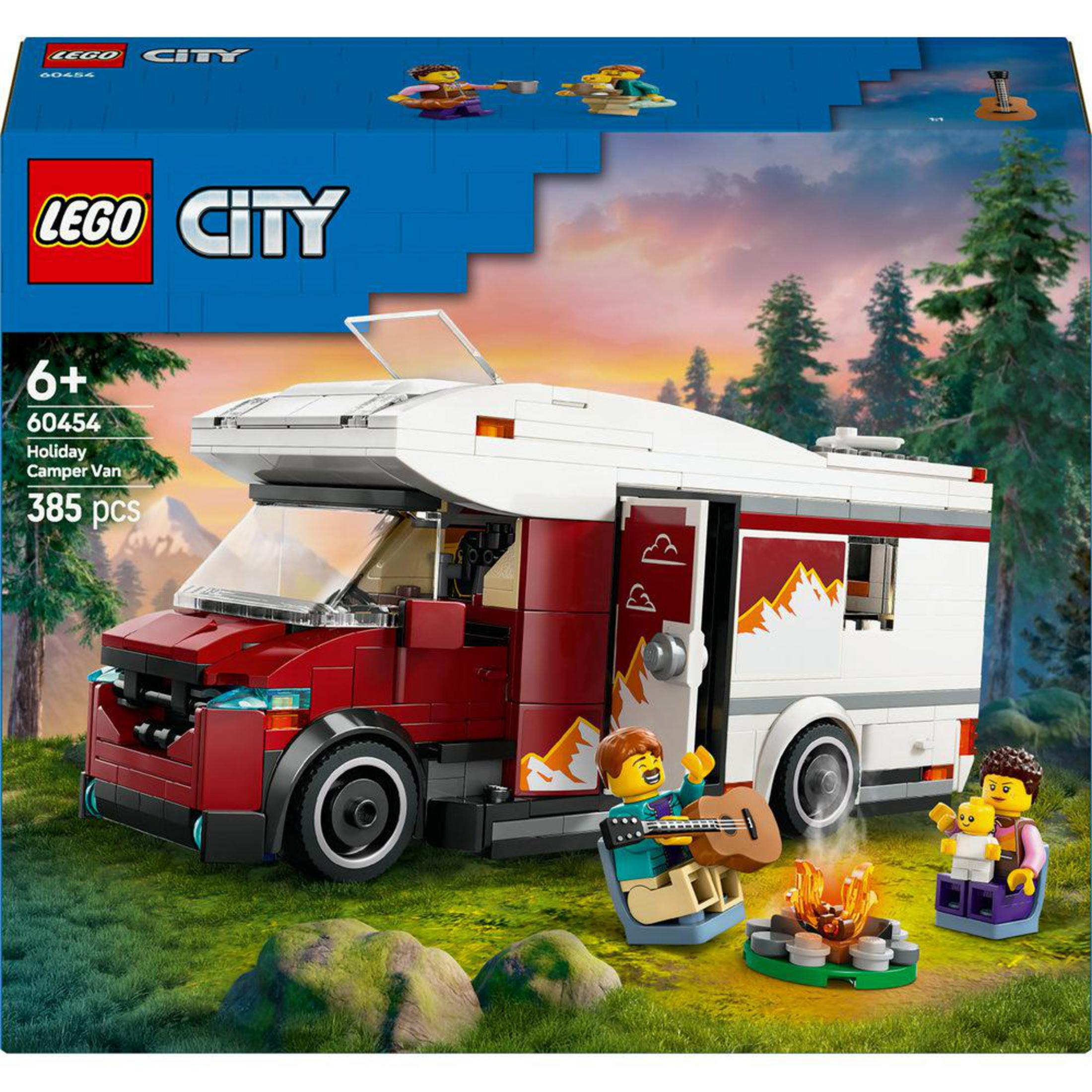 LEGO City karavan seti, müzik çalan figürler ve kamp ateşi ile.